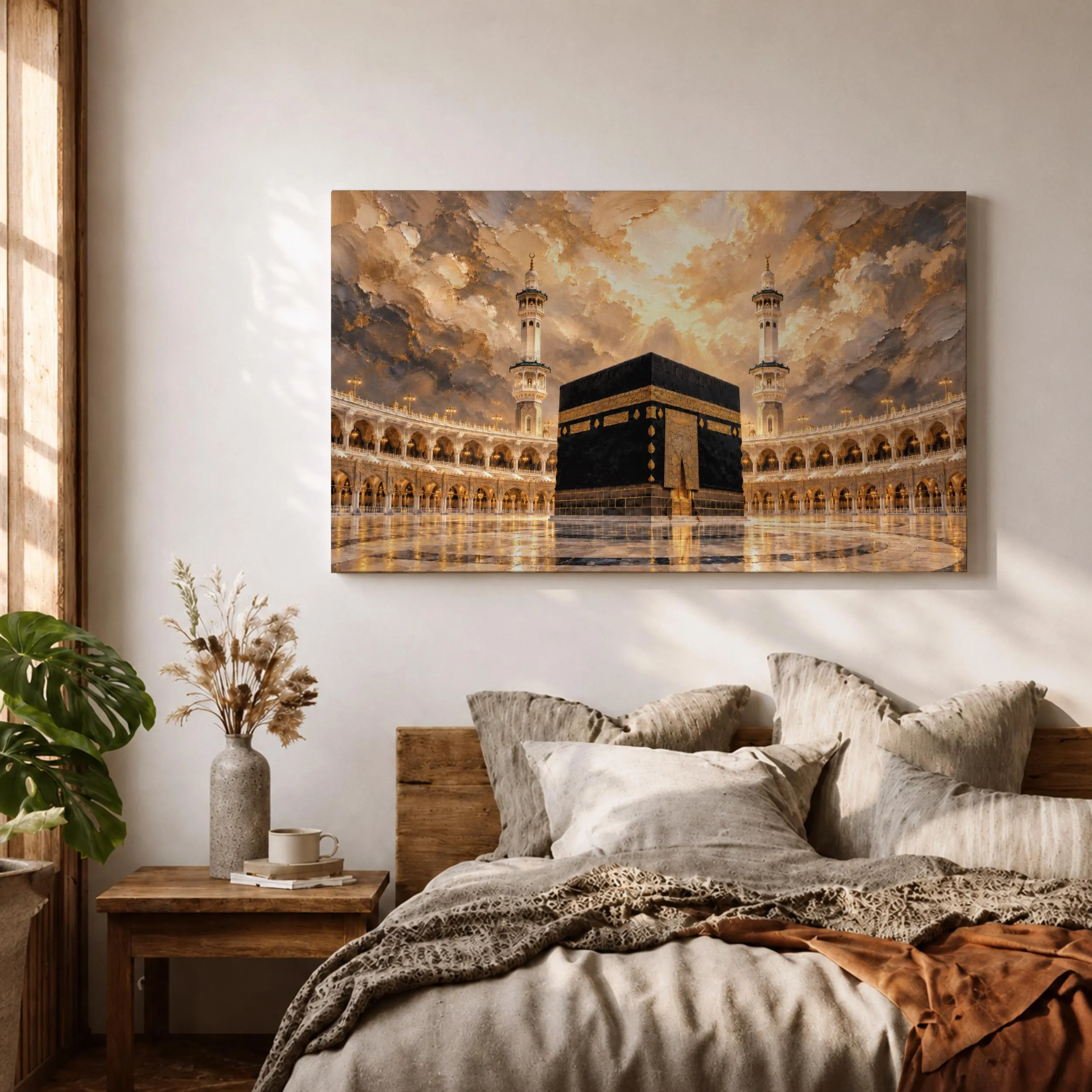Kaaba Wall Art Tawaf Pilgrims Framed Canvas Masjid al Haram Impasto Islamic Home Decor
