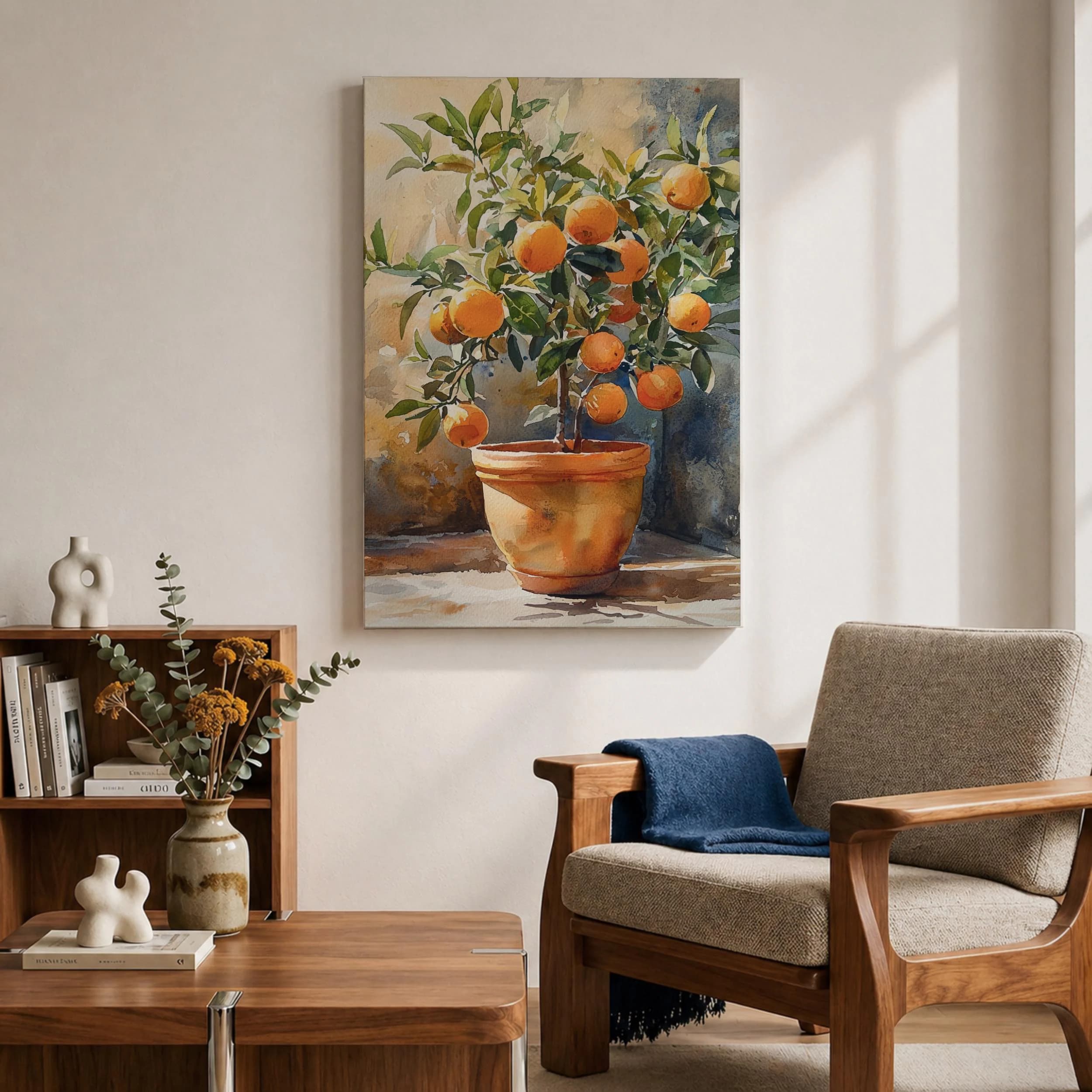 Potted Orange Tree Canvas Print, Mediterranean Watercolor Painting, Italian Kitchen Decor, Citrus Wall Art - image 5