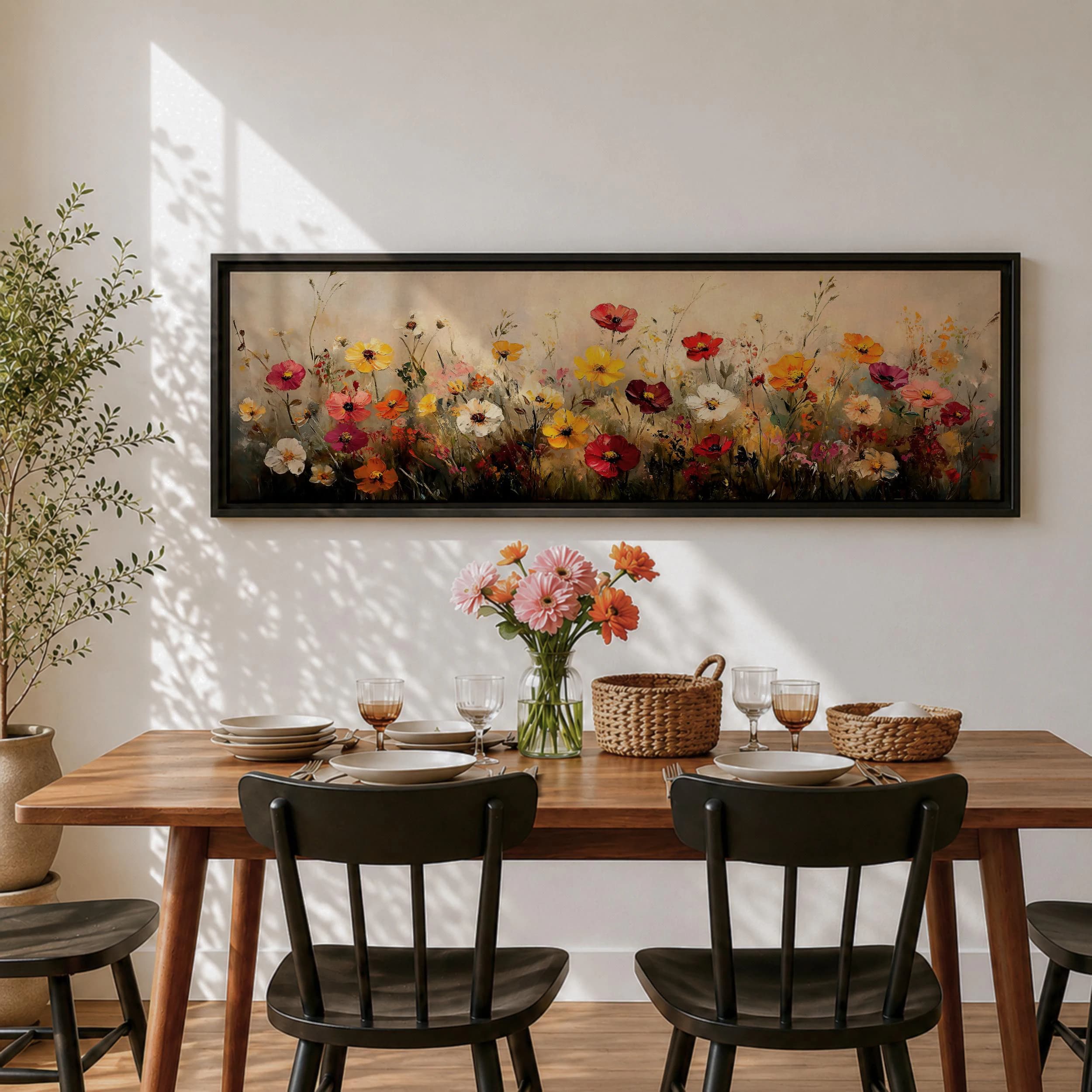 Long Horizontal Wildflower Meadow Canvas, Poppy Field Wall Art, Rustic Floral Landscape Decor - image 4