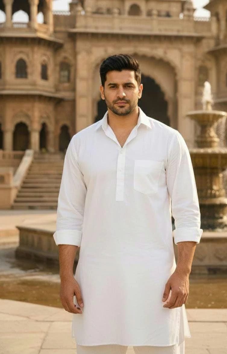Men's White Cotton Pathani Suit | Traditional Indian Wedding Kurta Shalwar, Eid Wear - image 5