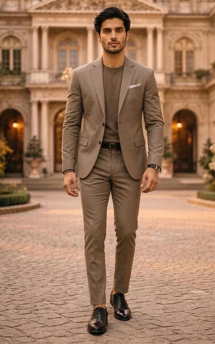 Men's Toffee Brown Slim Fit Suit – Modern Tailored 2-Piece Business Wedding Attire - image 3