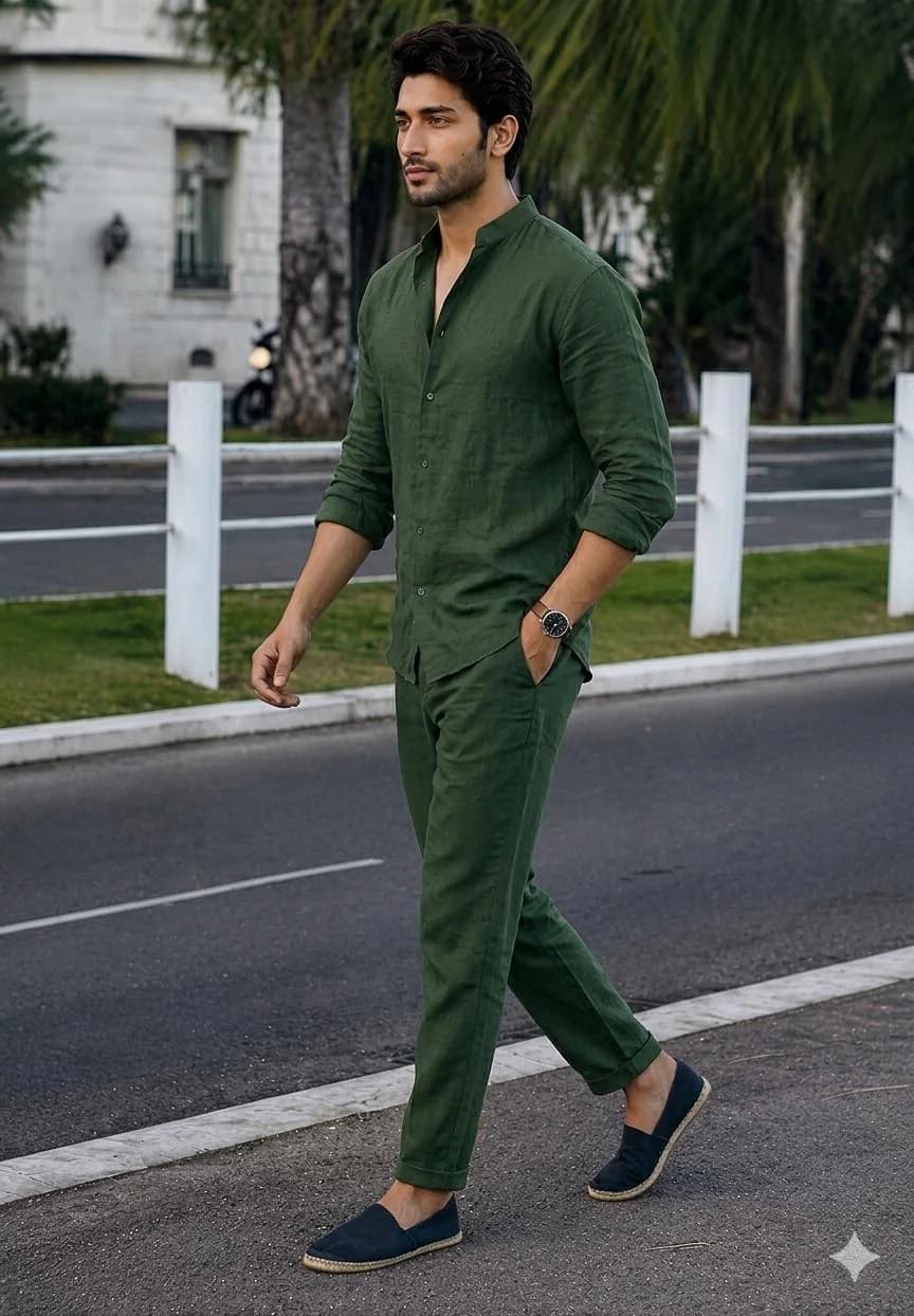 Men's Black Linen Shirt and Trousers Set, Summer Beach Wedding Outfit - image 5