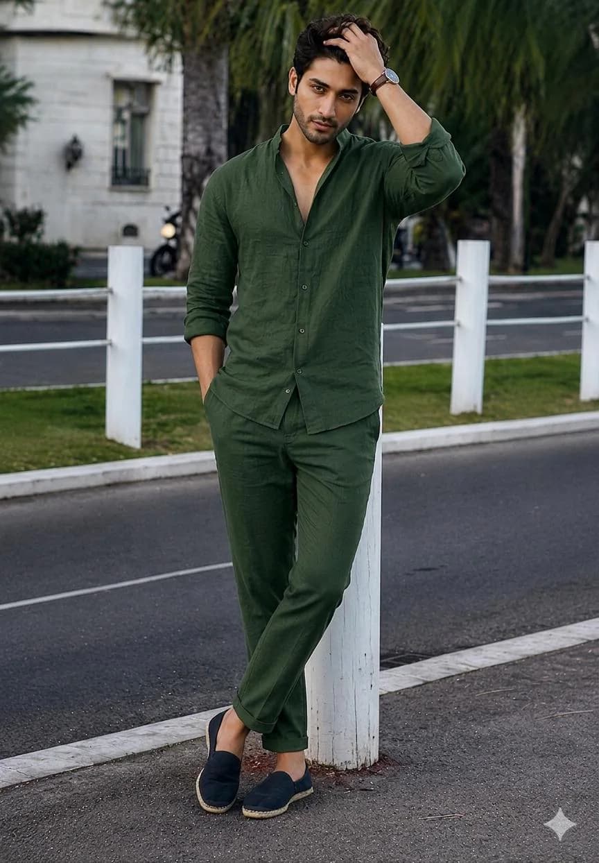 Men's Black Linen Shirt and Trousers Set, Summer Beach Wedding Outfit - image 4