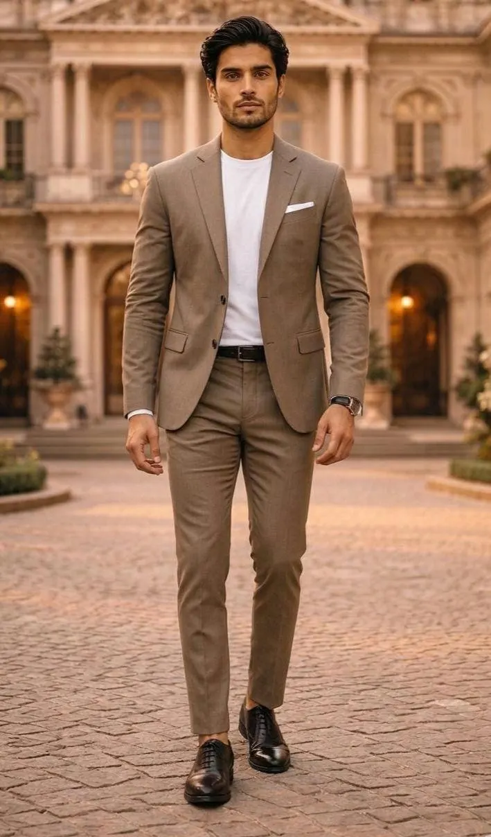 Men's Toffee Brown Slim Fit Suit – Modern Tailored 2-Piece Business Wedding Attire