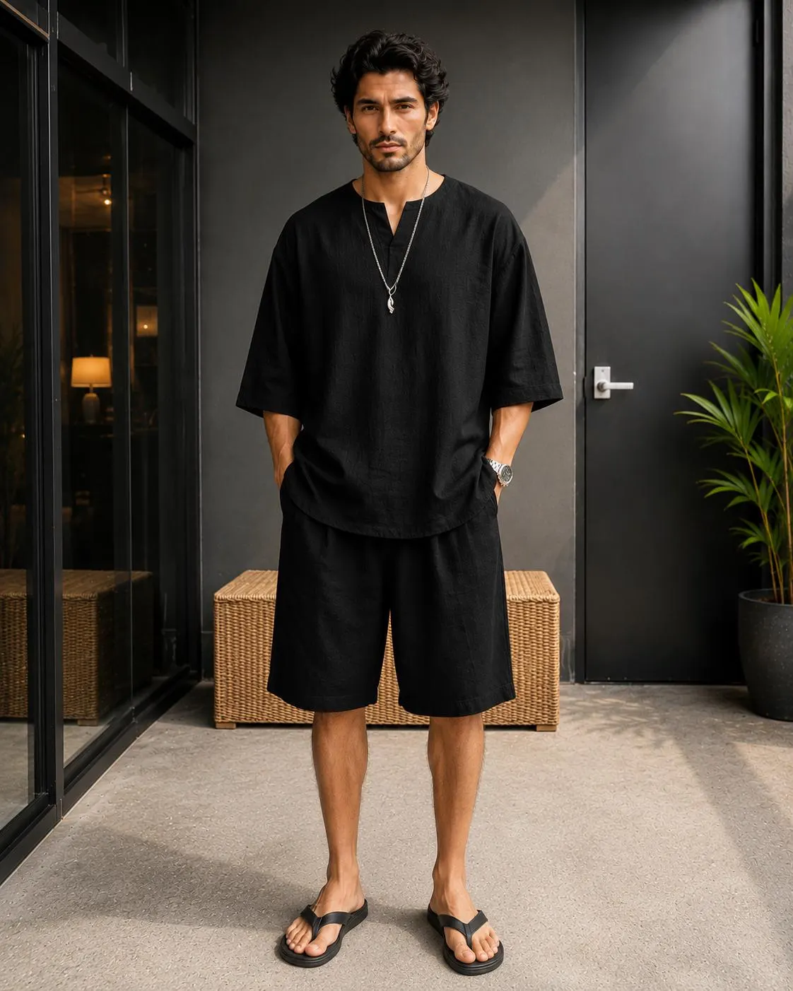 Men's Linen Short Set | Summer Lounge Wear, Casual Vacation Outfit, Custom Made