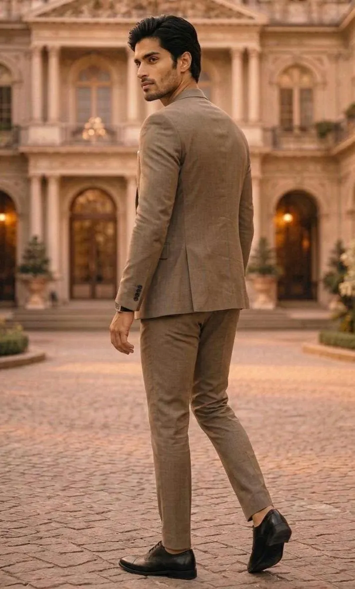 Men's Toffee Brown Slim Fit Suit – Modern Tailored 2-Piece Business Wedding Attire - image 5