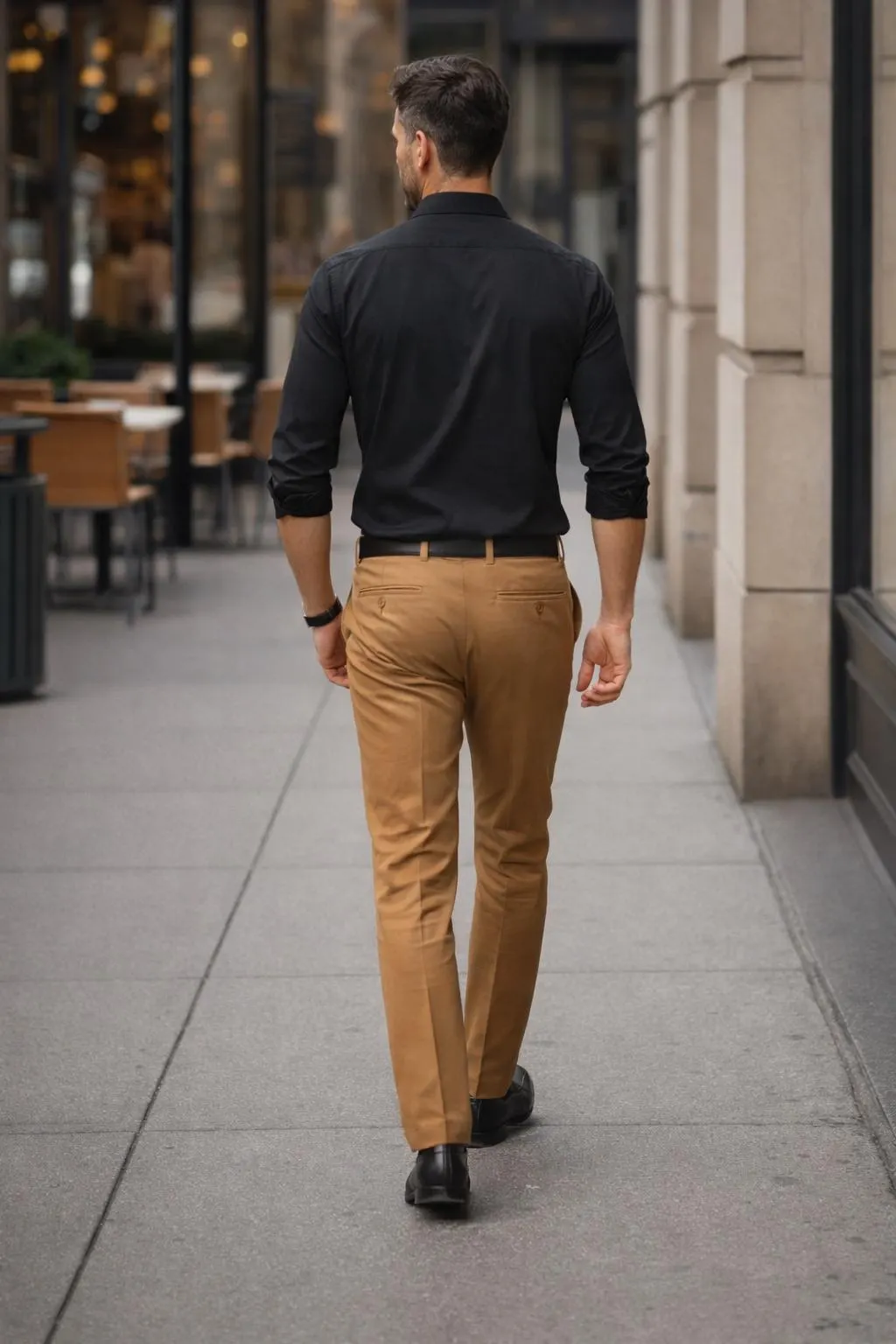 Men's Black Slim Fit Shirt Camel Trousers Set, Smart Casual Office Wear - image 5