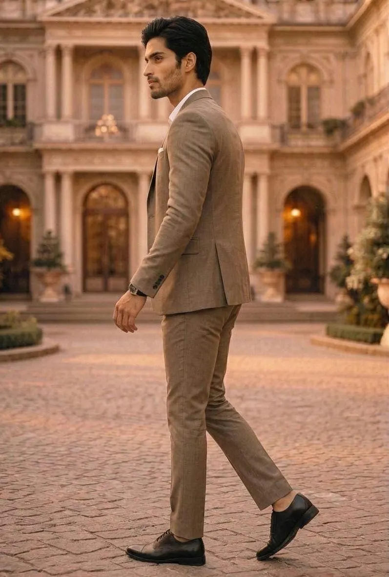 Men's Toffee Brown Slim Fit Suit – Modern Tailored 2-Piece Business Wedding Attire - image 4