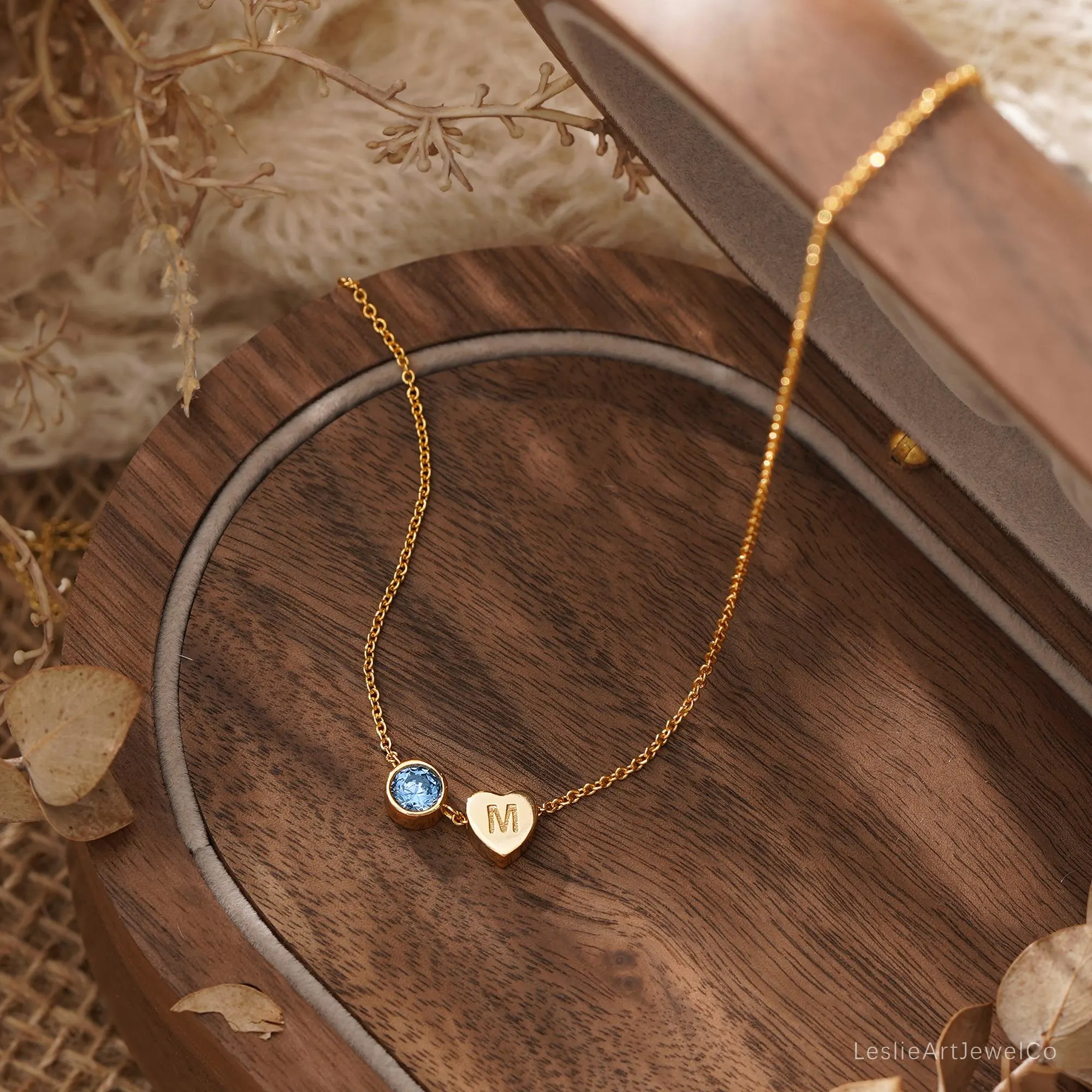 Engraved Initial Birthstone Necklace, Custom Letter Charm Necklace, Heart Birthstone Necklace, Womens Necklace, Mothers Day Gift for Her - image 2