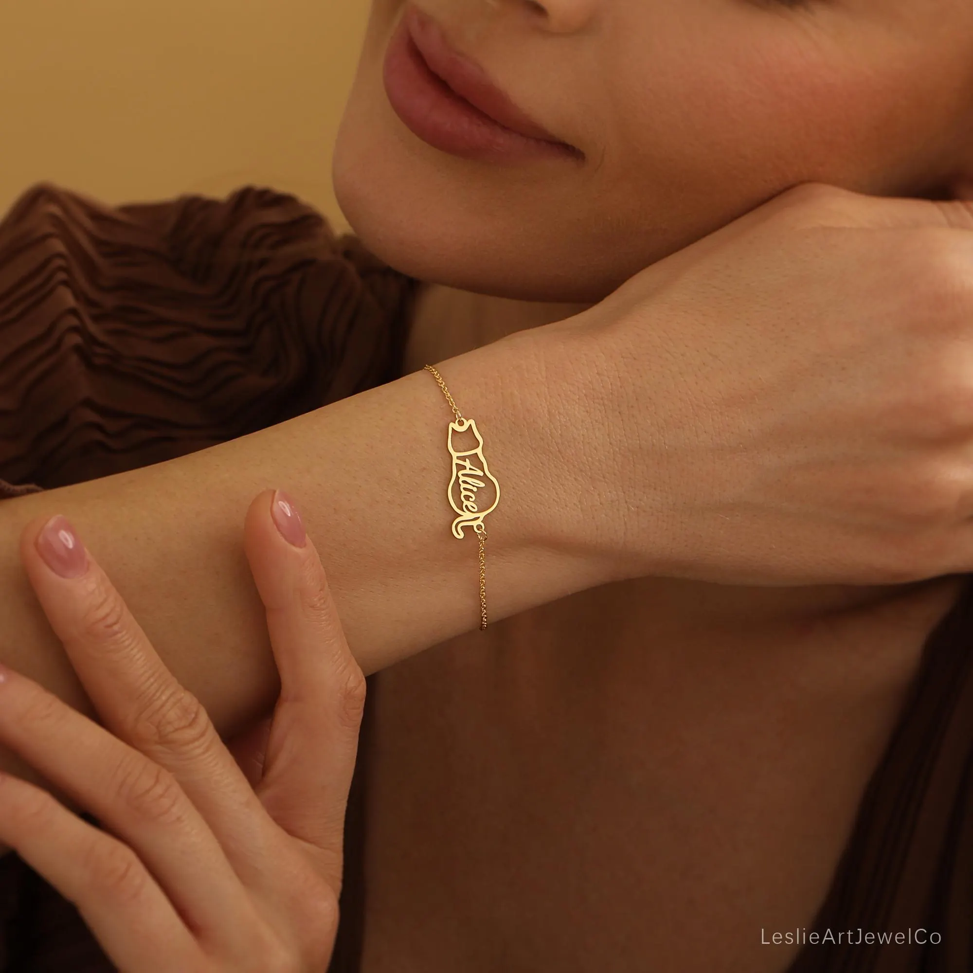 Custom Cat Name Bracelet, Personalized Pet Nam Bracelet, Memorial Gold Necklace for Mom, Cat Lovers Gift, Pet Gift, Mothers Day Gift for Her