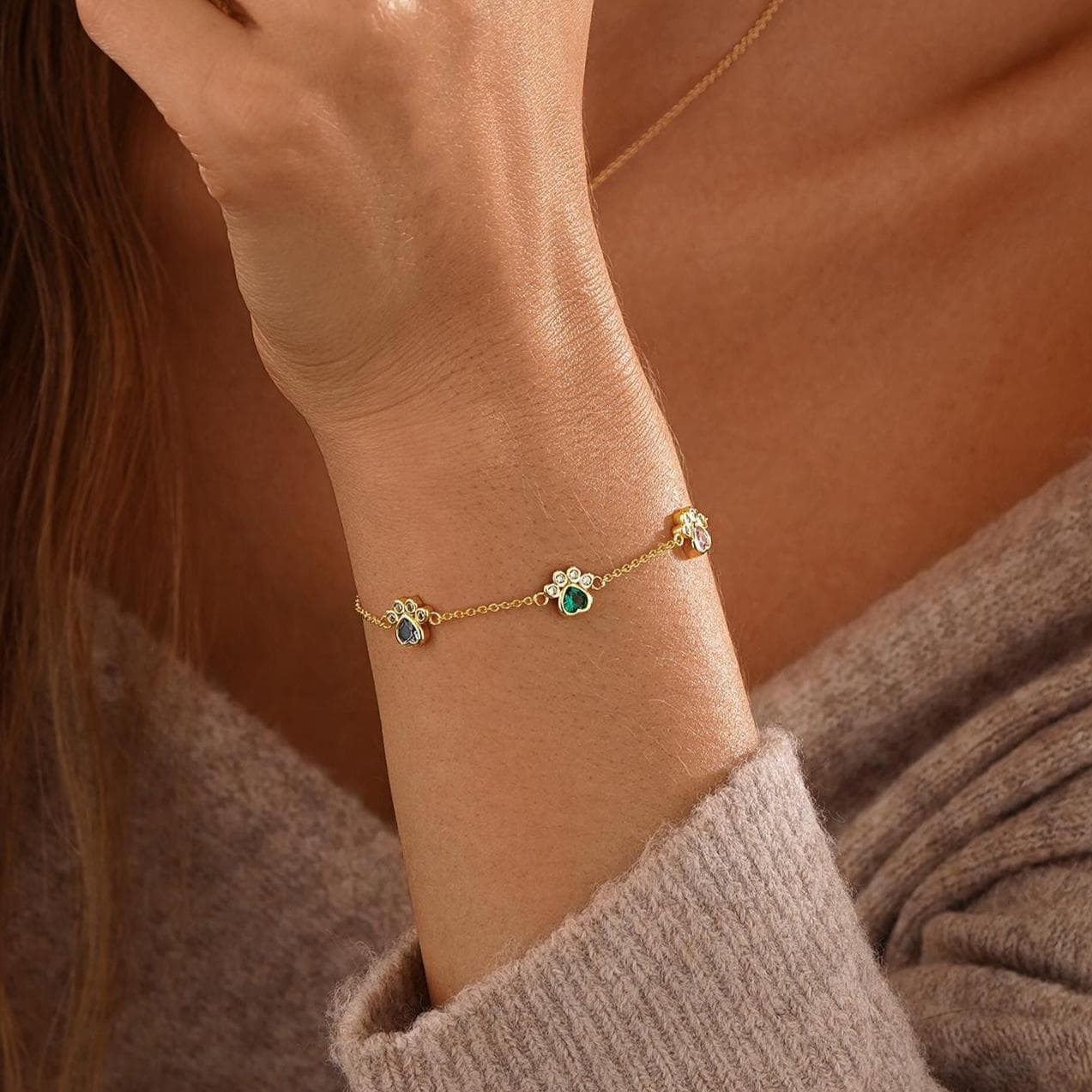 Pet Birthstone Bracelet, Dog/Cat Paw Bracelet, Personalized Pet Bracelet, Dog Mom Gifts, Pet Lover Gifts, Birthstone Jewelry, Birthday Gifts