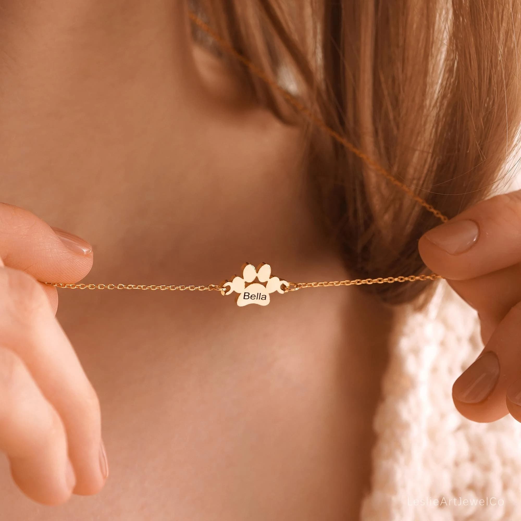 Pet Print Name Necklace, Personalized Tiny Paw Necklace, Animal Necklace, Minimalist Pet Necklace, Memorial Pet Gift, Dog Paw, Gift for Her - image 3