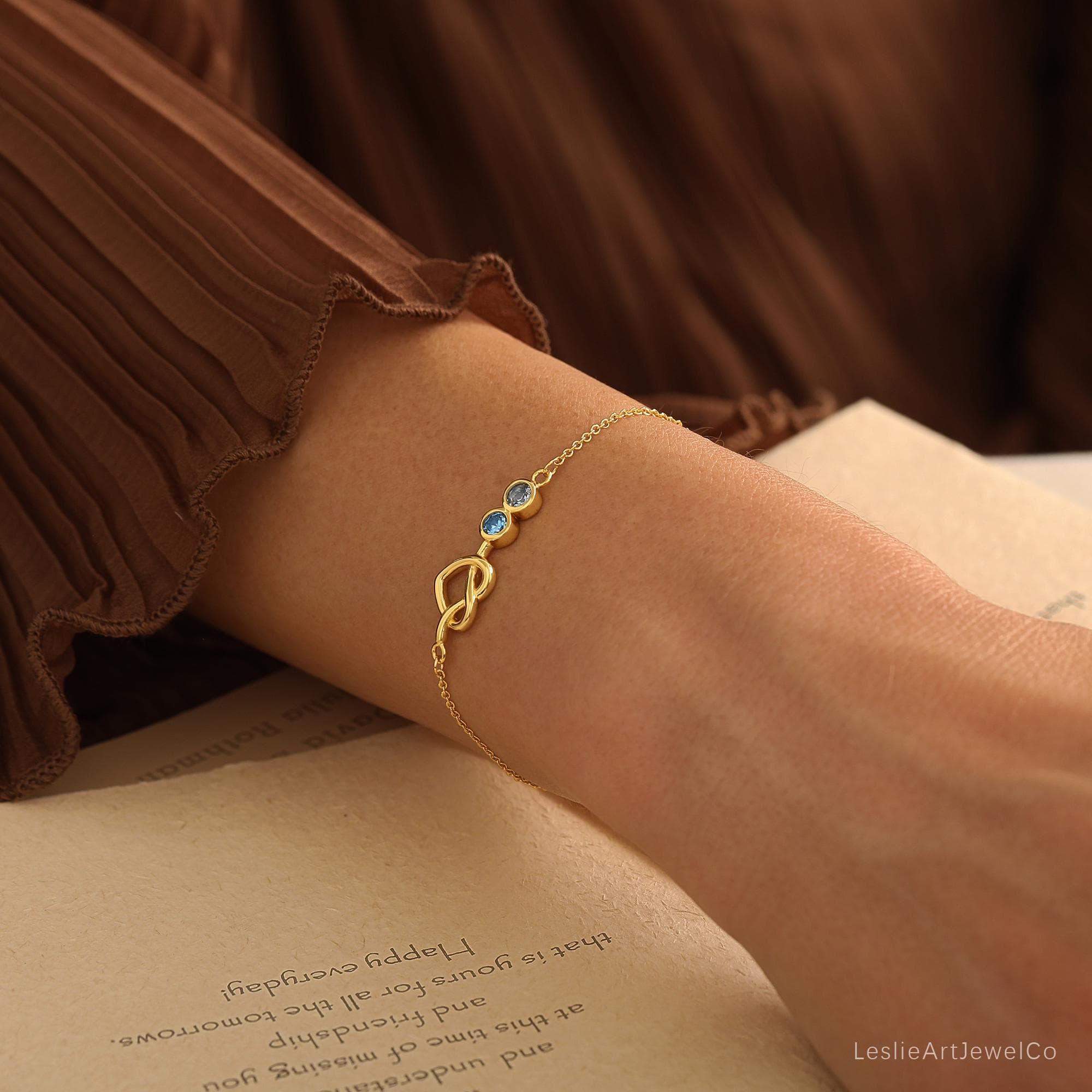 Personalized Heart Birthstone Bracelet, Heart Knot Birthstone Necklace, Gold Family Mother Necklace, Birthday Gift, Mothers Day Gift for Her
