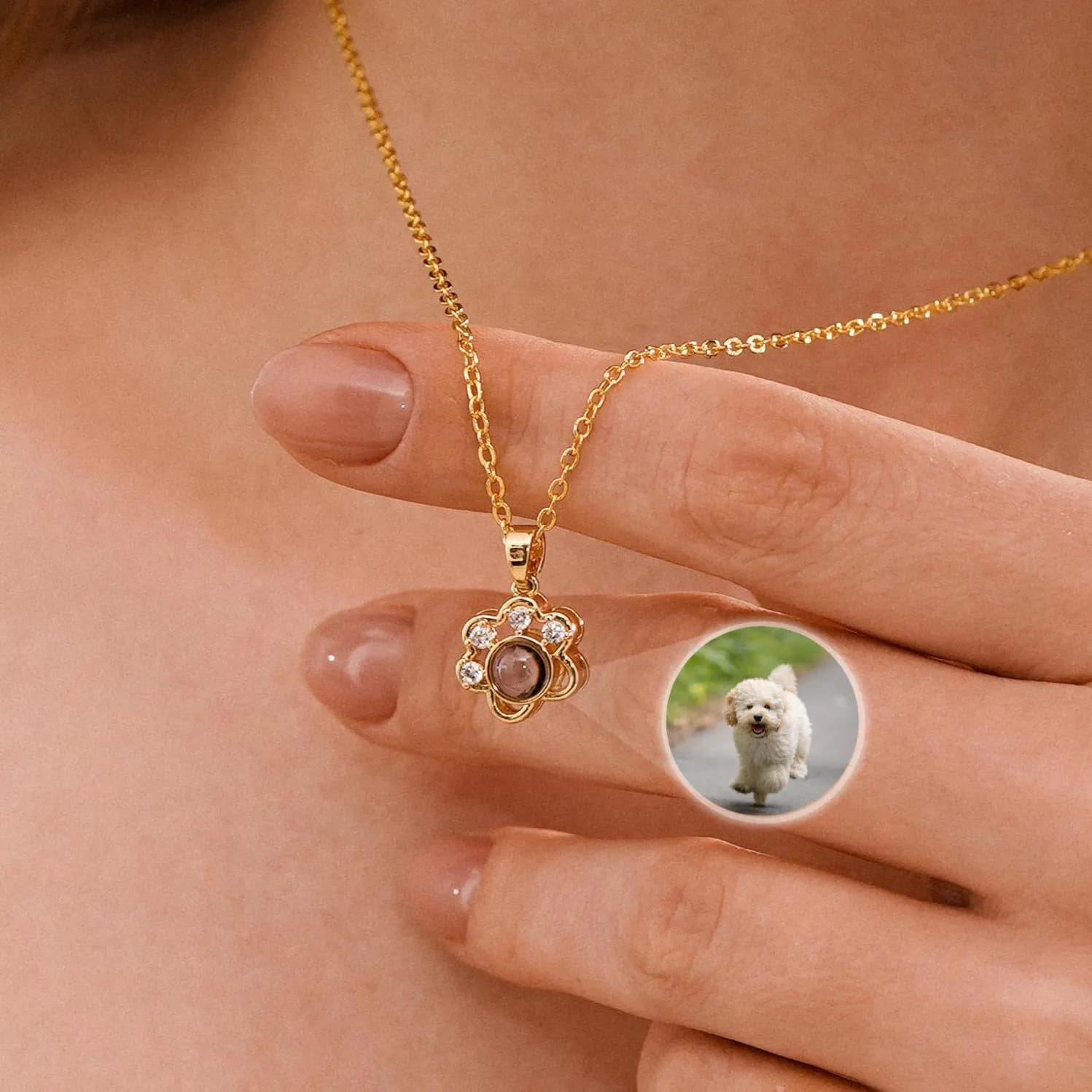 Personalized Paw Projection Necklace, Custom Picture Inside Jewelry, Pet Picture Jewelry, Pet Memorial Necklace, Trendy Friend Gift for Mom