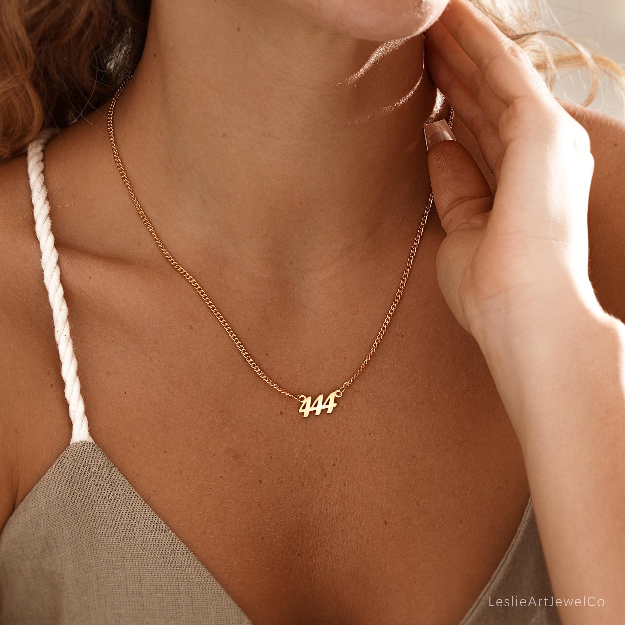 Custom Angel Number Necklace with Curb Chain, 444, 333, 222 Spiritual Angel Number, Lucky Date Necklace, Number Year Necklace, Mothers Gift - image 4
