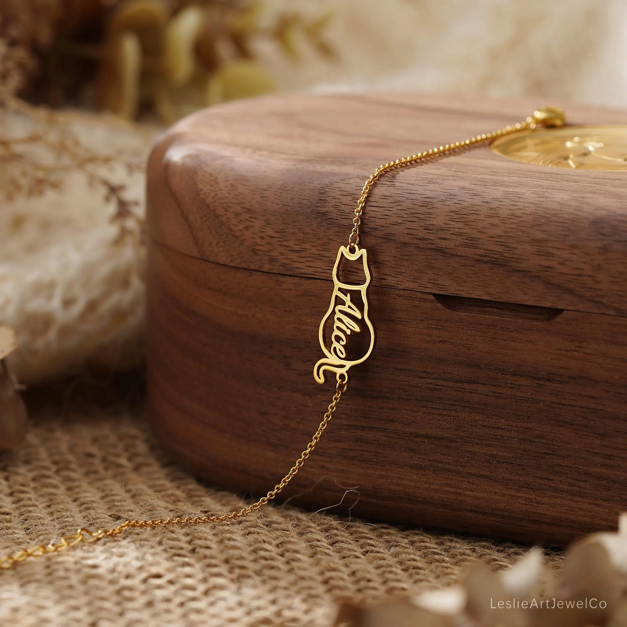 Custom Cat Name Bracelet, Personalized Pet Nam Bracelet, Memorial Gold Necklace for Mom, Cat Lovers Gift, Pet Gift, Mothers Day Gift for Her