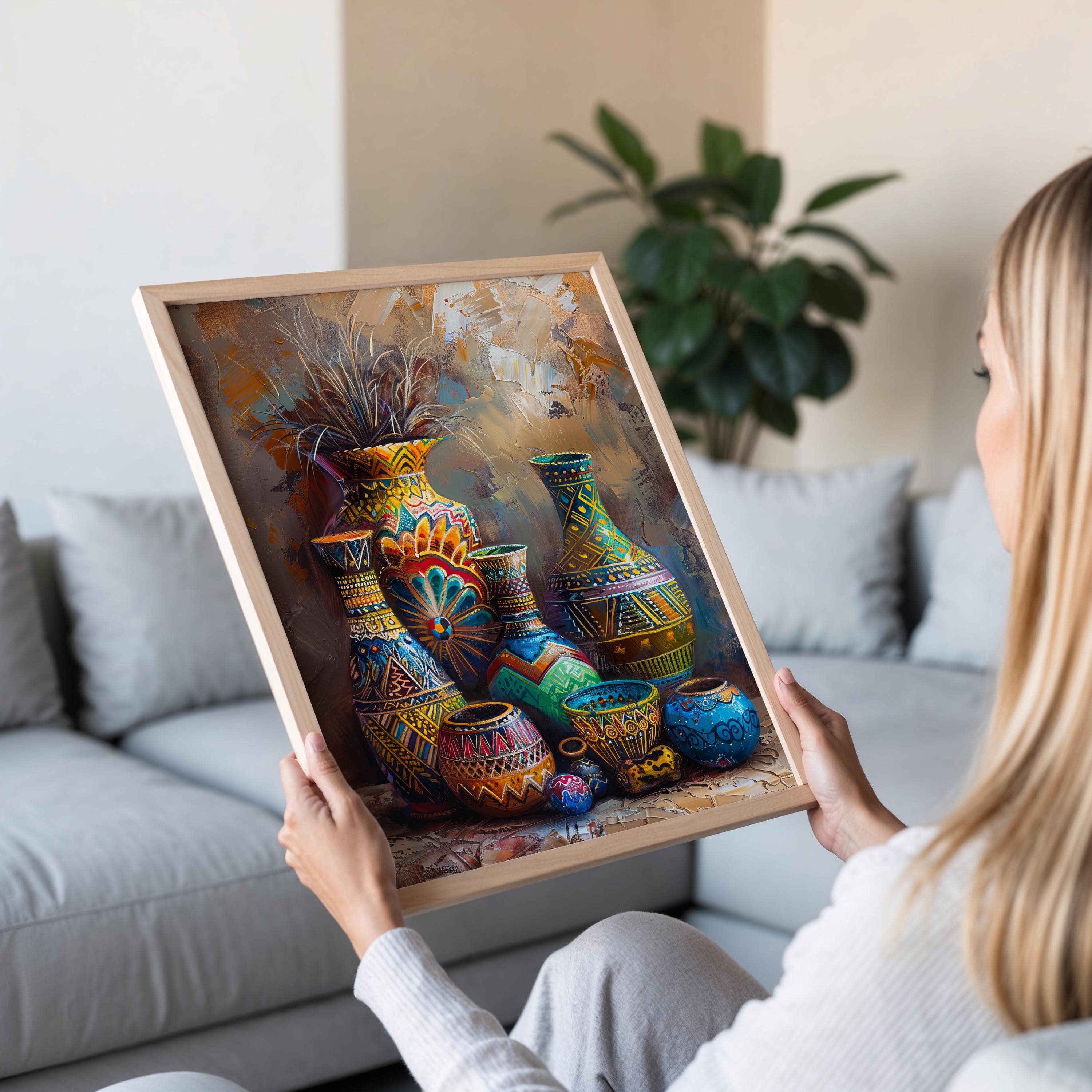 Traditional African Pottery Painting, Folk Art Ceramic Print - image 5