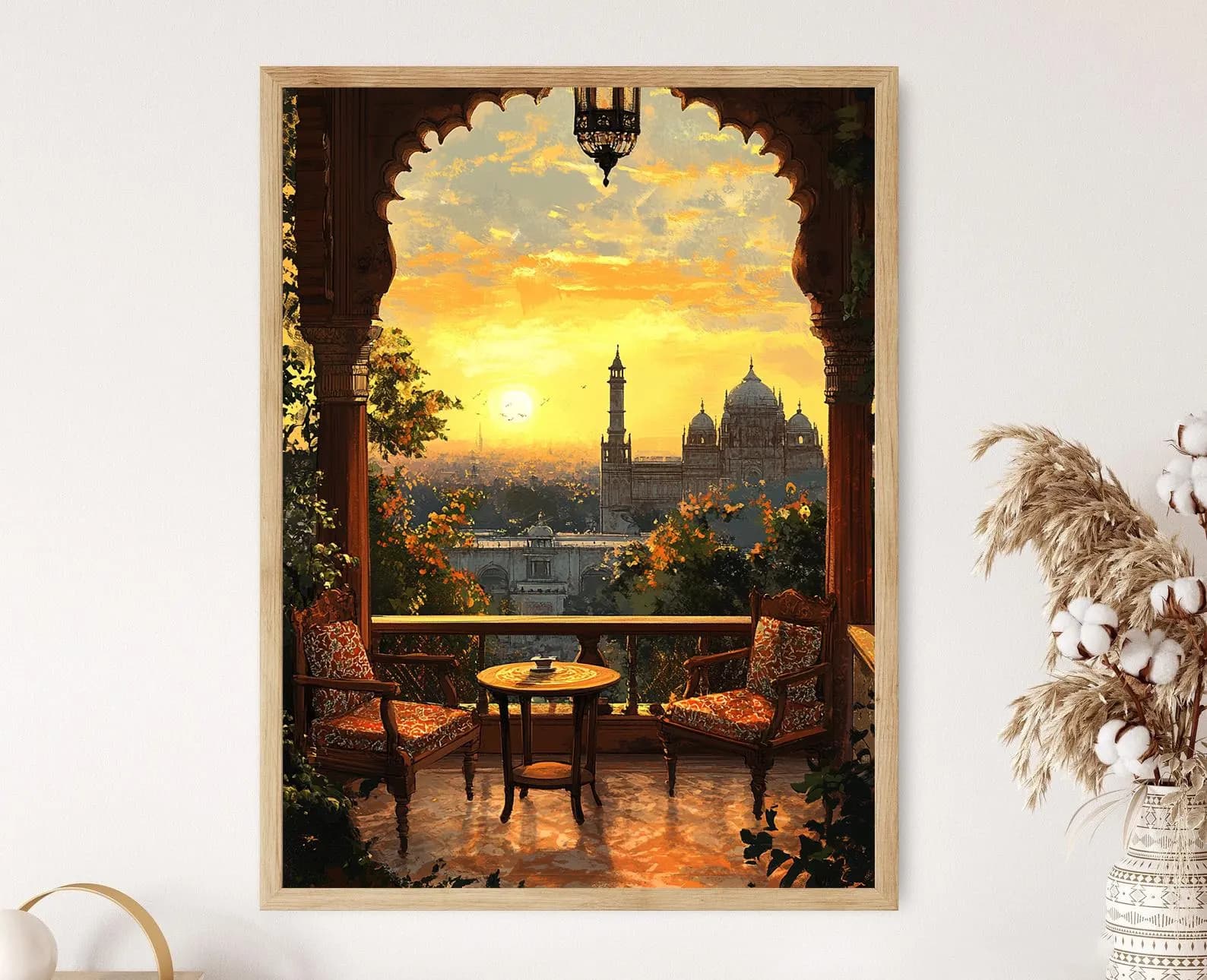 Lucknow Terrace with Chikankari Decor, Indian Cultural Art, Bara Imambara View Print