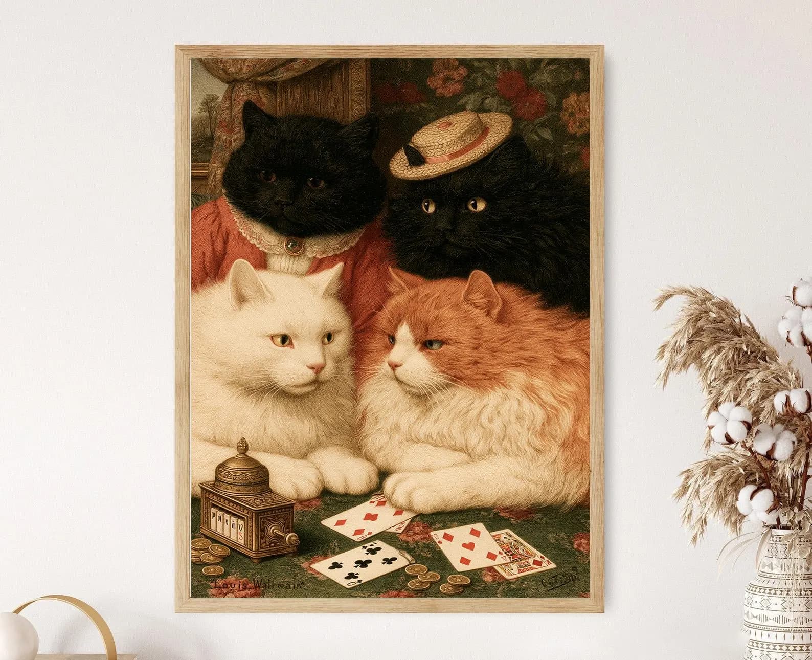 Anthropomorphic Cats Playing Cards Print, Louis Wain Inspired Art