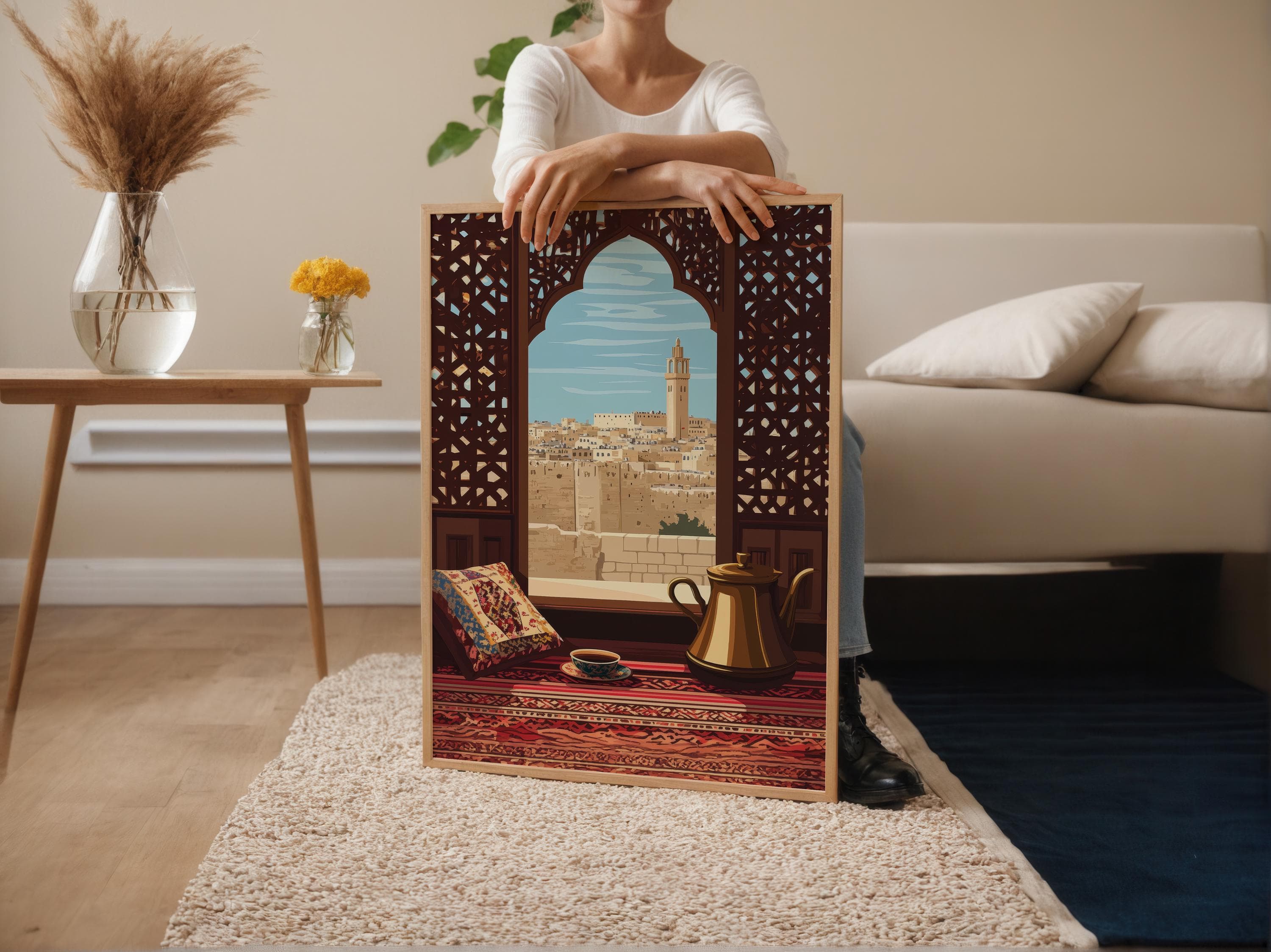 Aleppo Historic Mashrabiya Illustration, Citadel View, Traditional Syrian Carvings - image 4