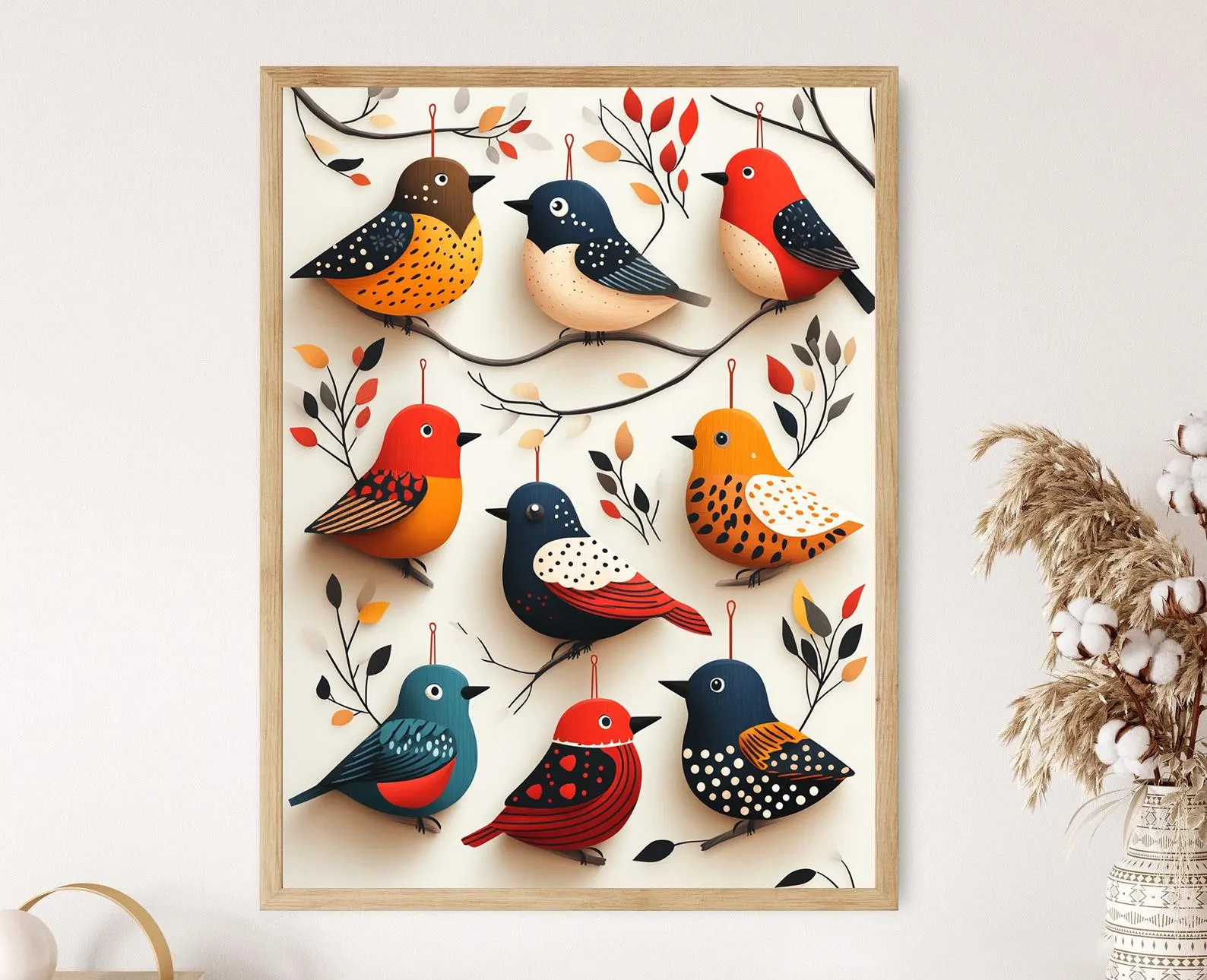 Polish Wycinanki Bird Ornament Illustration, Folk Wooden Art Print