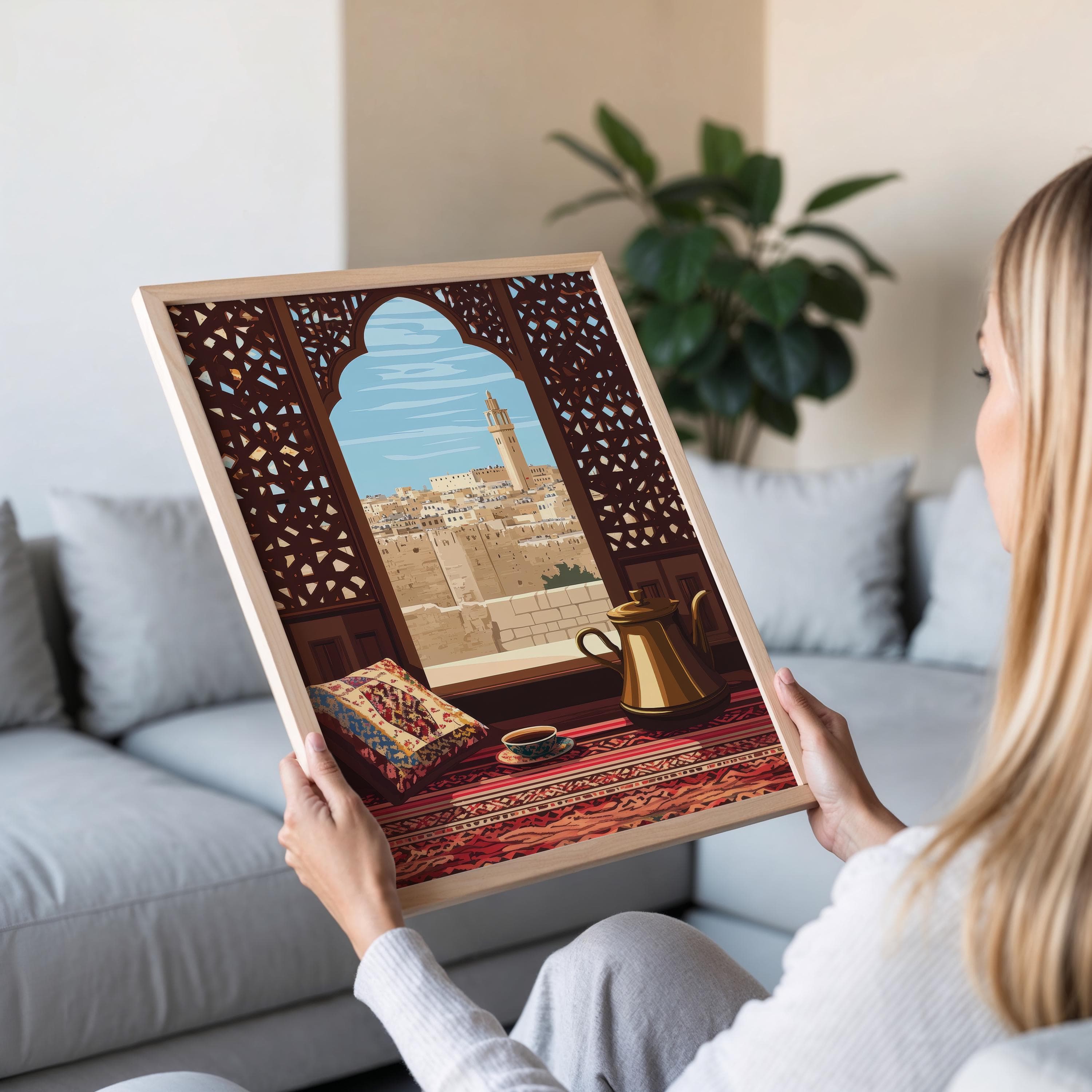 Aleppo Historic Mashrabiya Illustration, Citadel View, Traditional Syrian Carvings - image 5