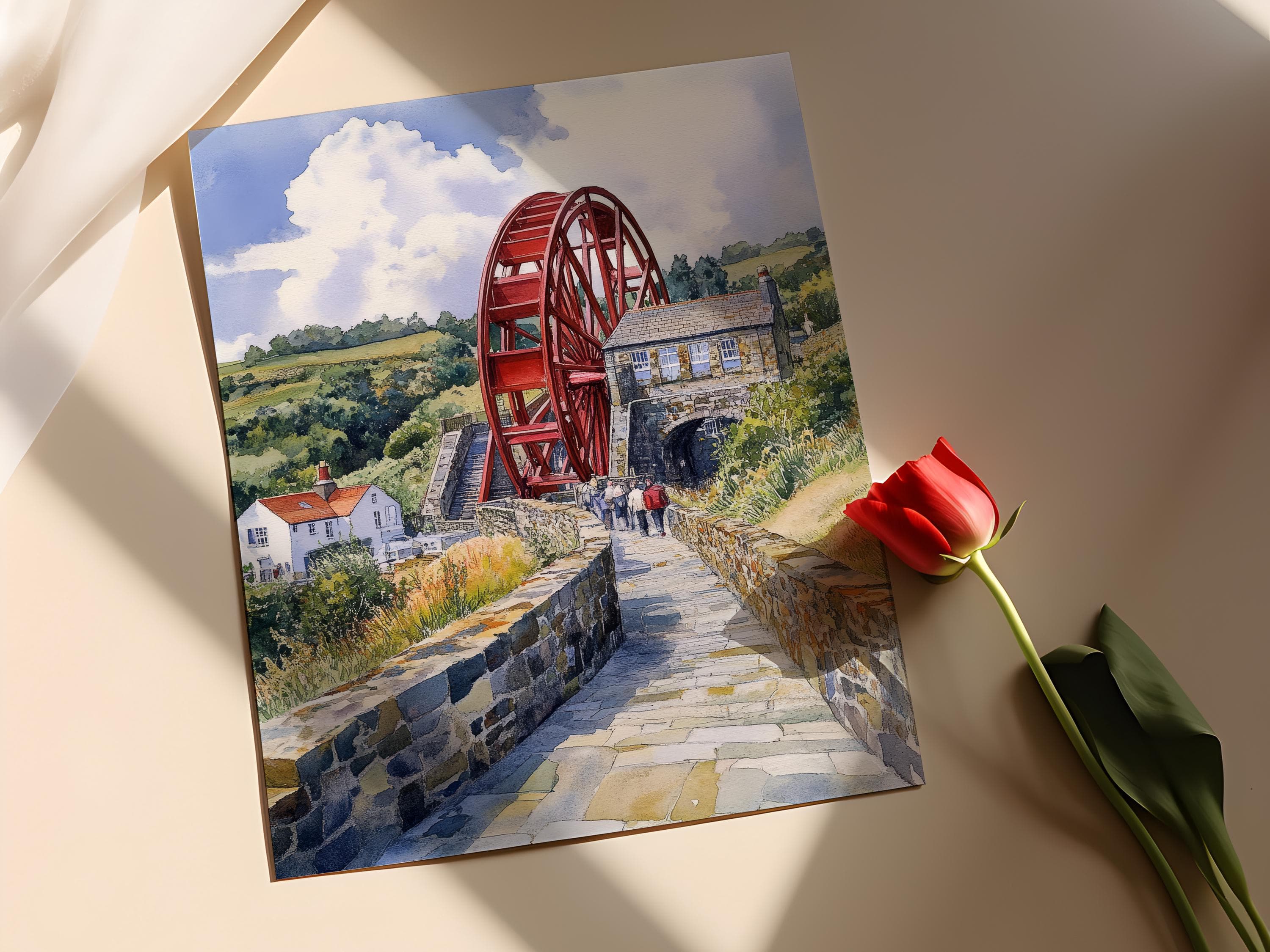 Isle of Man Laxey Wheel Painting, Heritage Hillside Scene Fine Art Print - image 3