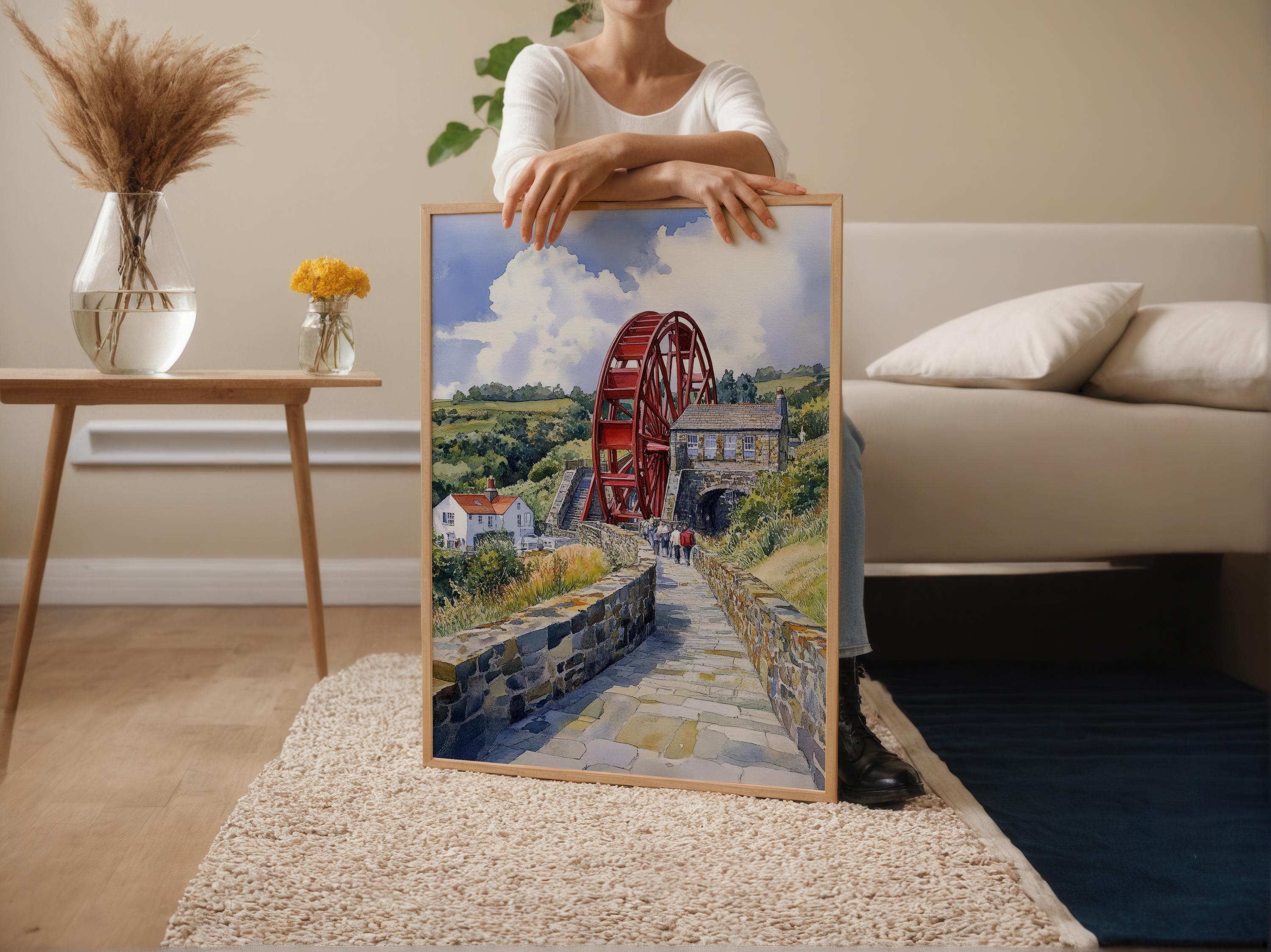 Isle of Man Laxey Wheel Painting, Heritage Hillside Scene Fine Art Print - image 4