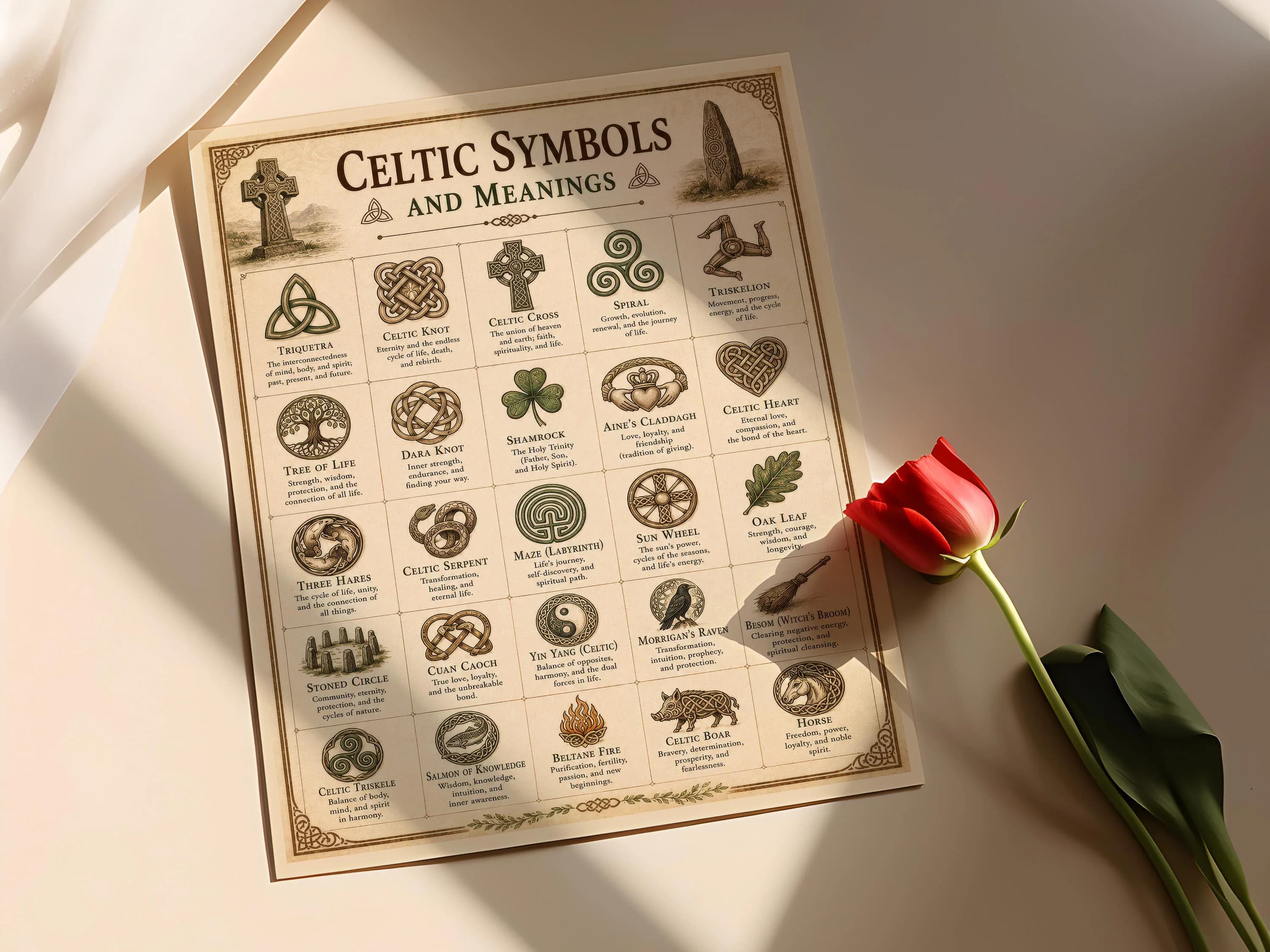 Celtic Symbols and Meanings Chart, Ancient Celtic Designs Wall Art - image 3