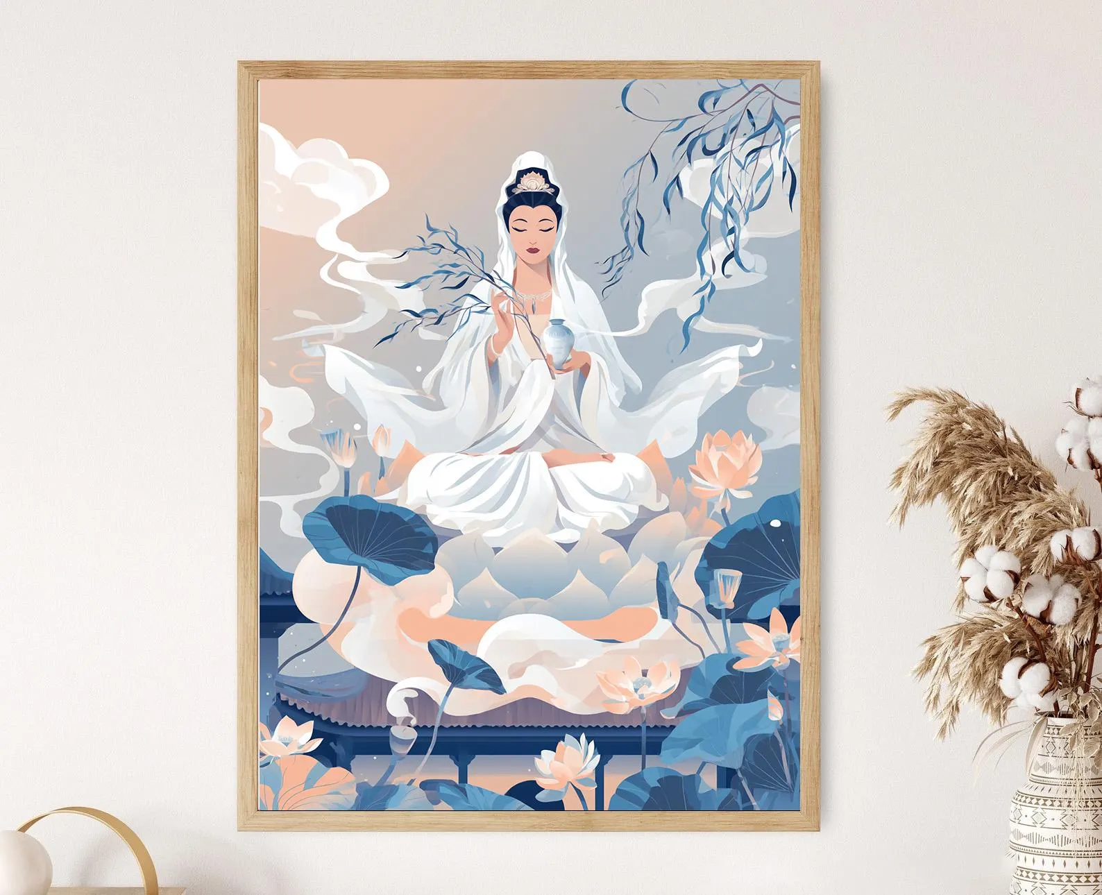 Kwan Yin Lotus Throne Painting, Guanyin Compassion, Guan Yin Goddess