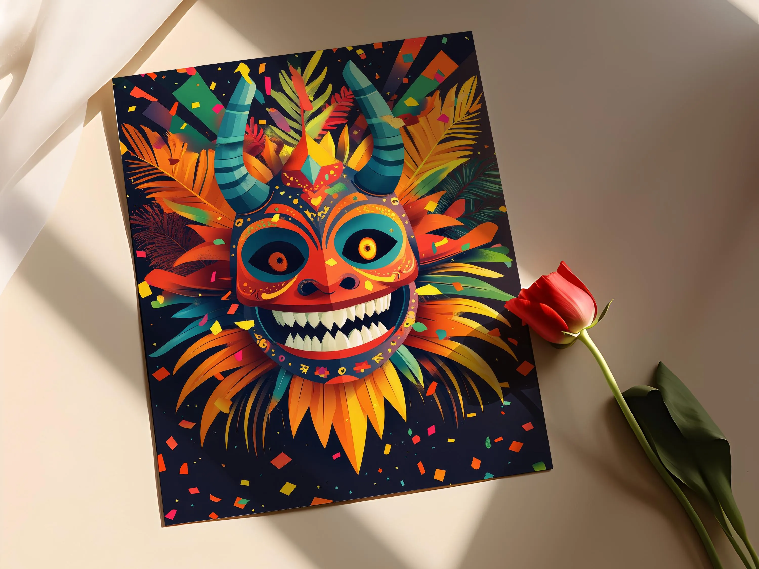 Vejigante Mask Art Print: Puerto Rican Festival Folk Poster - image 3