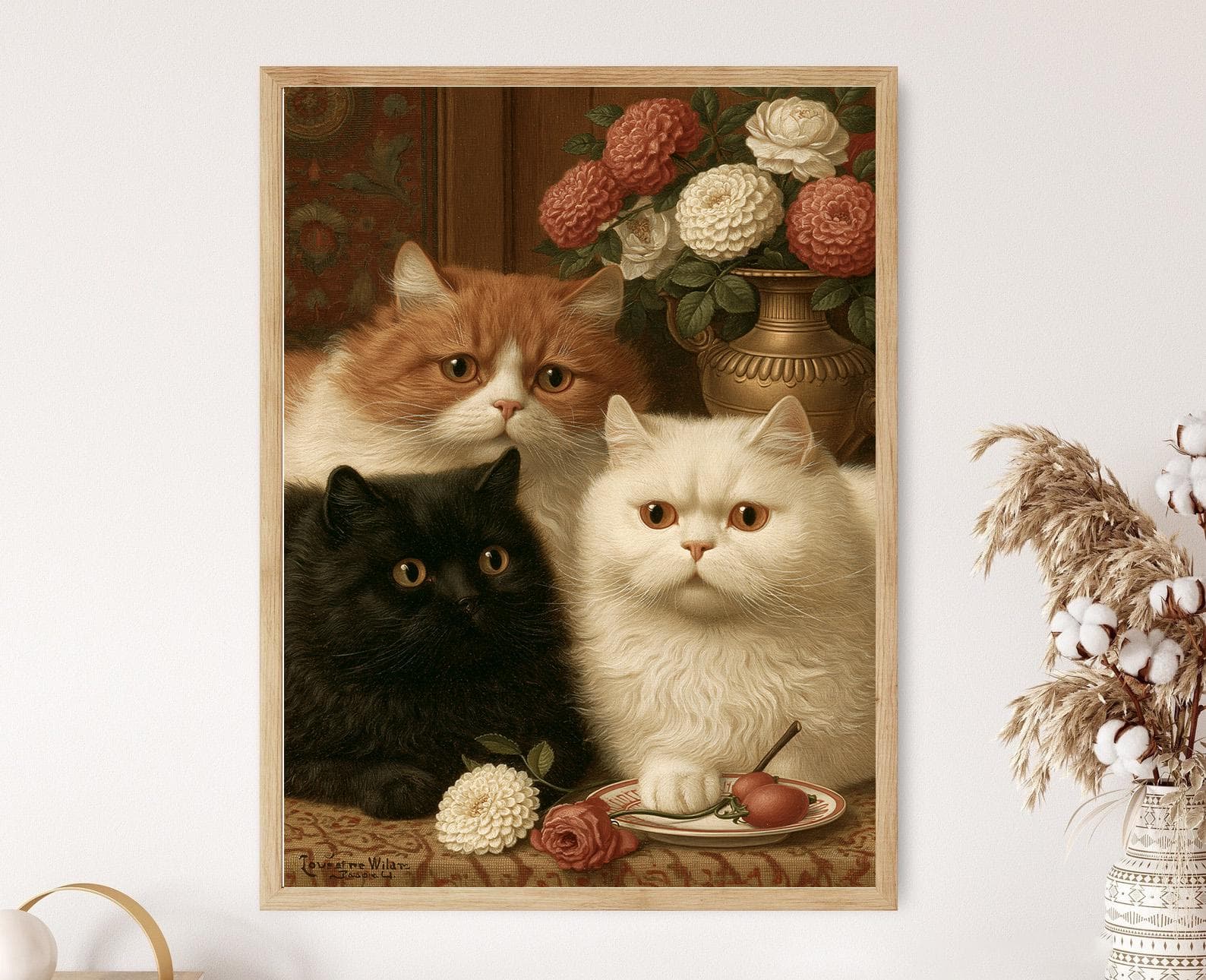 Victorian Cats Print, Louis Wain Inspired Feline Portrait Wall Art