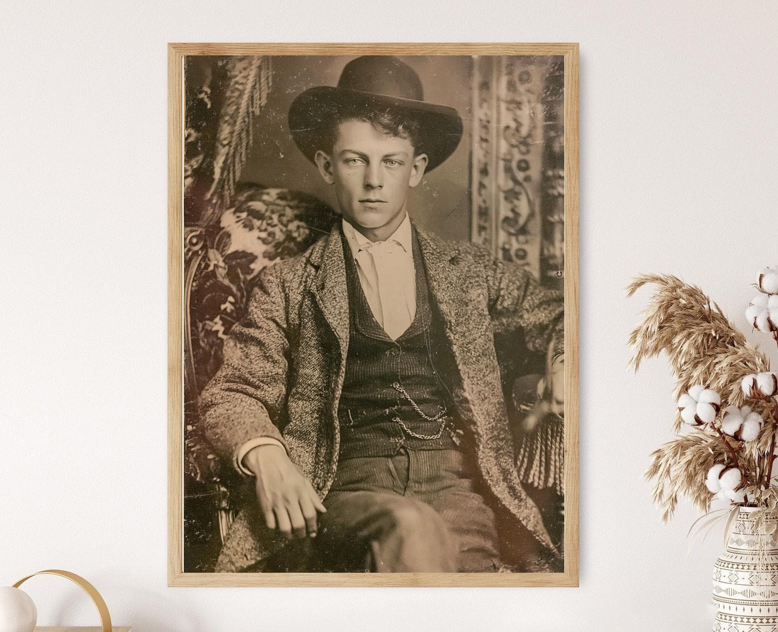 Jesse James Vintage Portrait Print, American Frontier Outlaw Wall Art