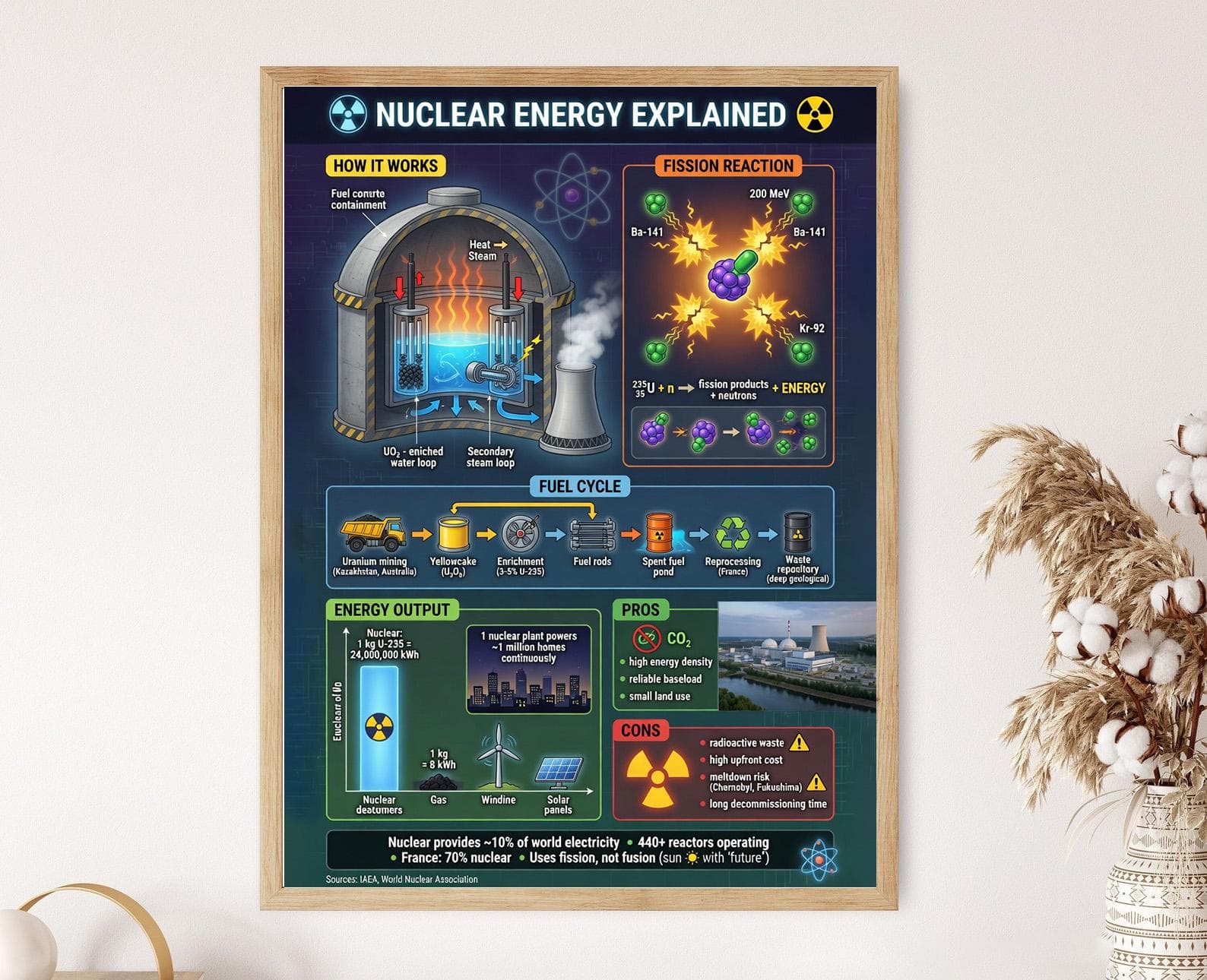 Nuclear Energy Infographic Poster, Atomic Power Science Chart