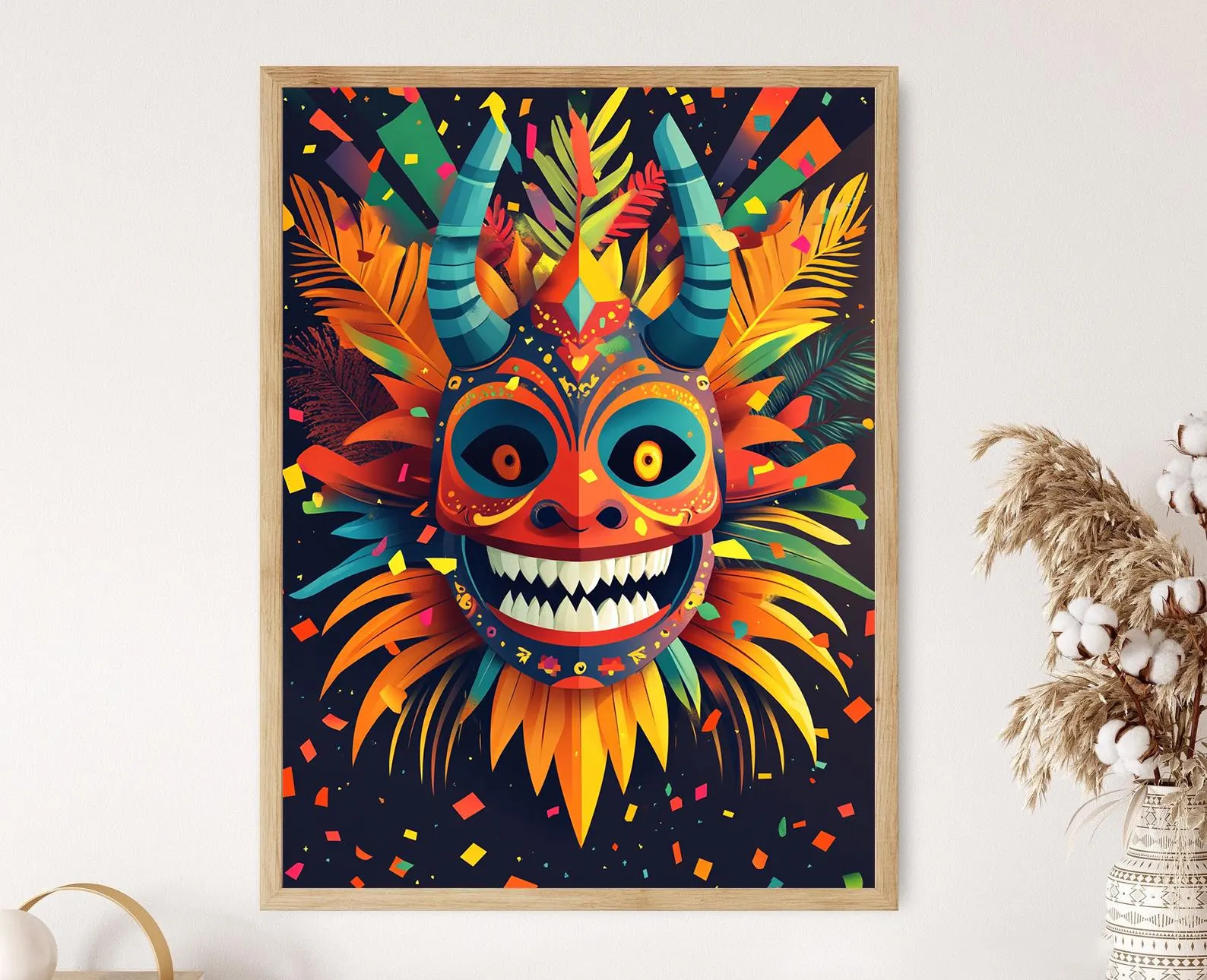 Vejigante Mask Art Print: Puerto Rican Festival Folk Poster