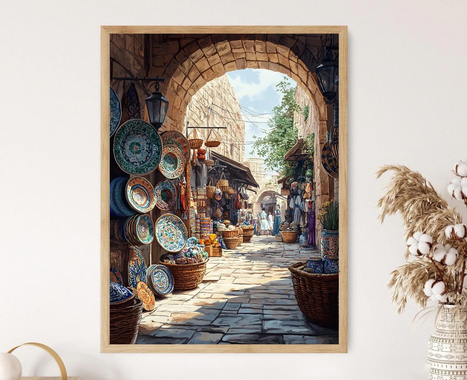 Nablus Craft Market Art Print: Palestinian Embroidery & Ceramics