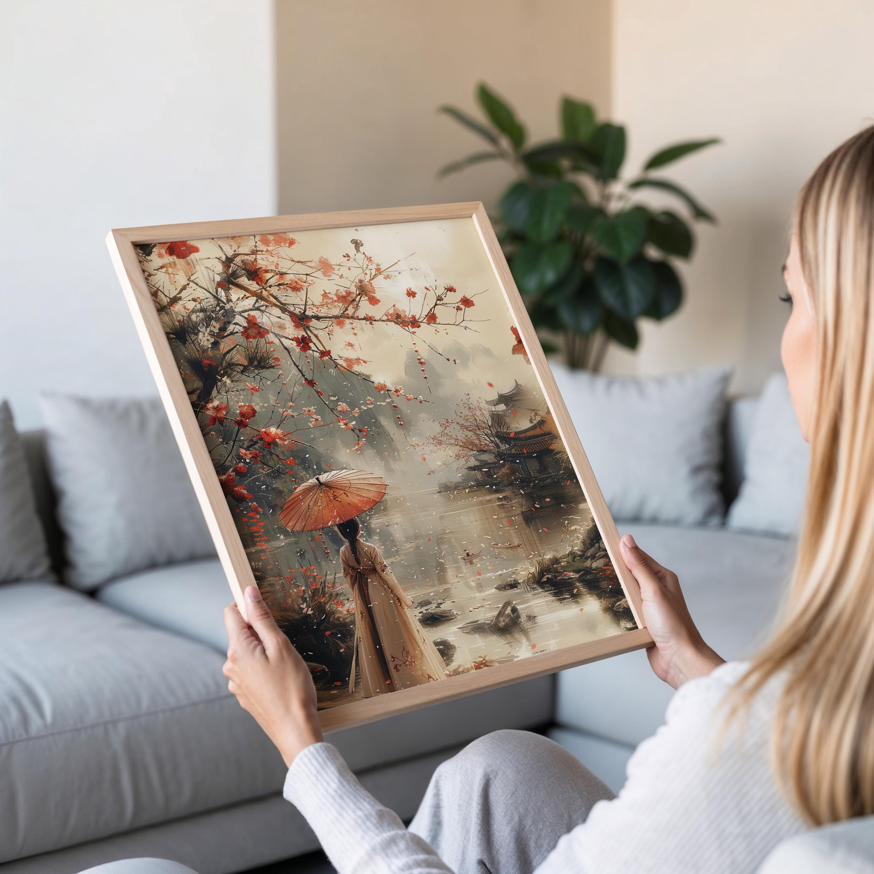 Korean Woman in Hanbok, River Scene with Cherry Blossoms - image 5