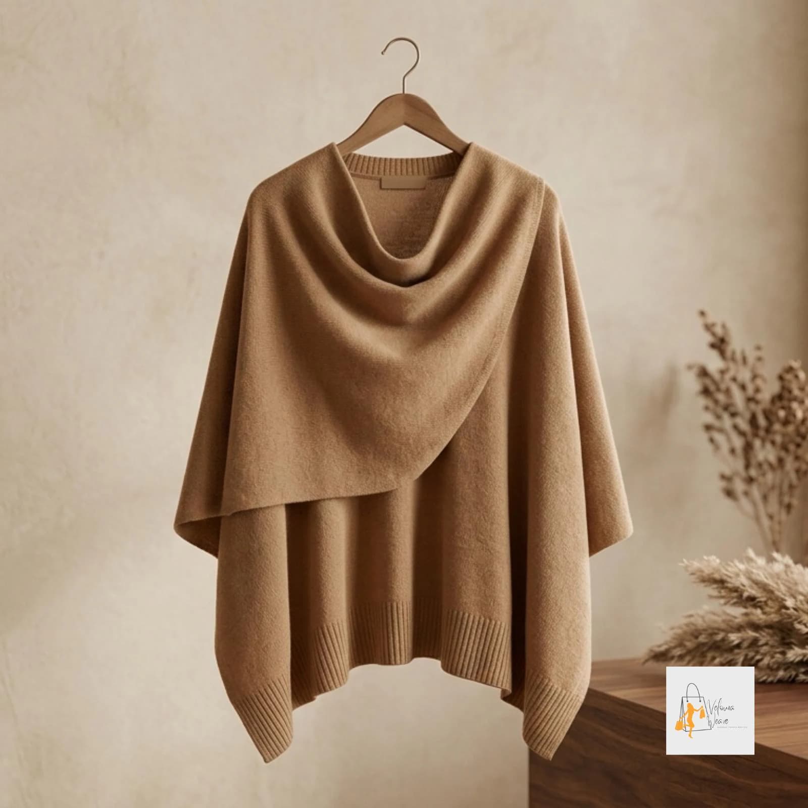 Women's wool knit shawl draped elegantly over the shoulders.