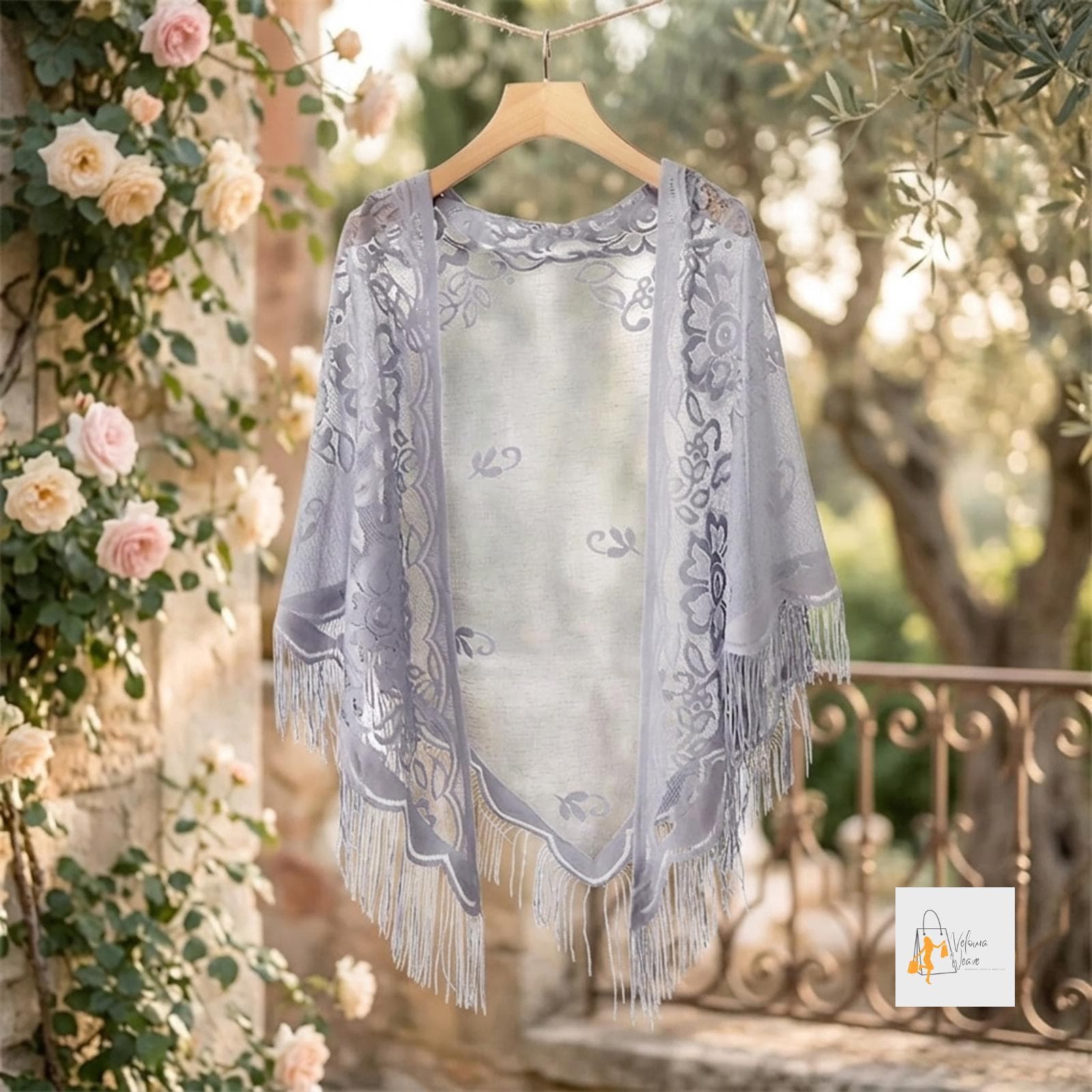 Detailed view of embroidered floral patterns along the edge