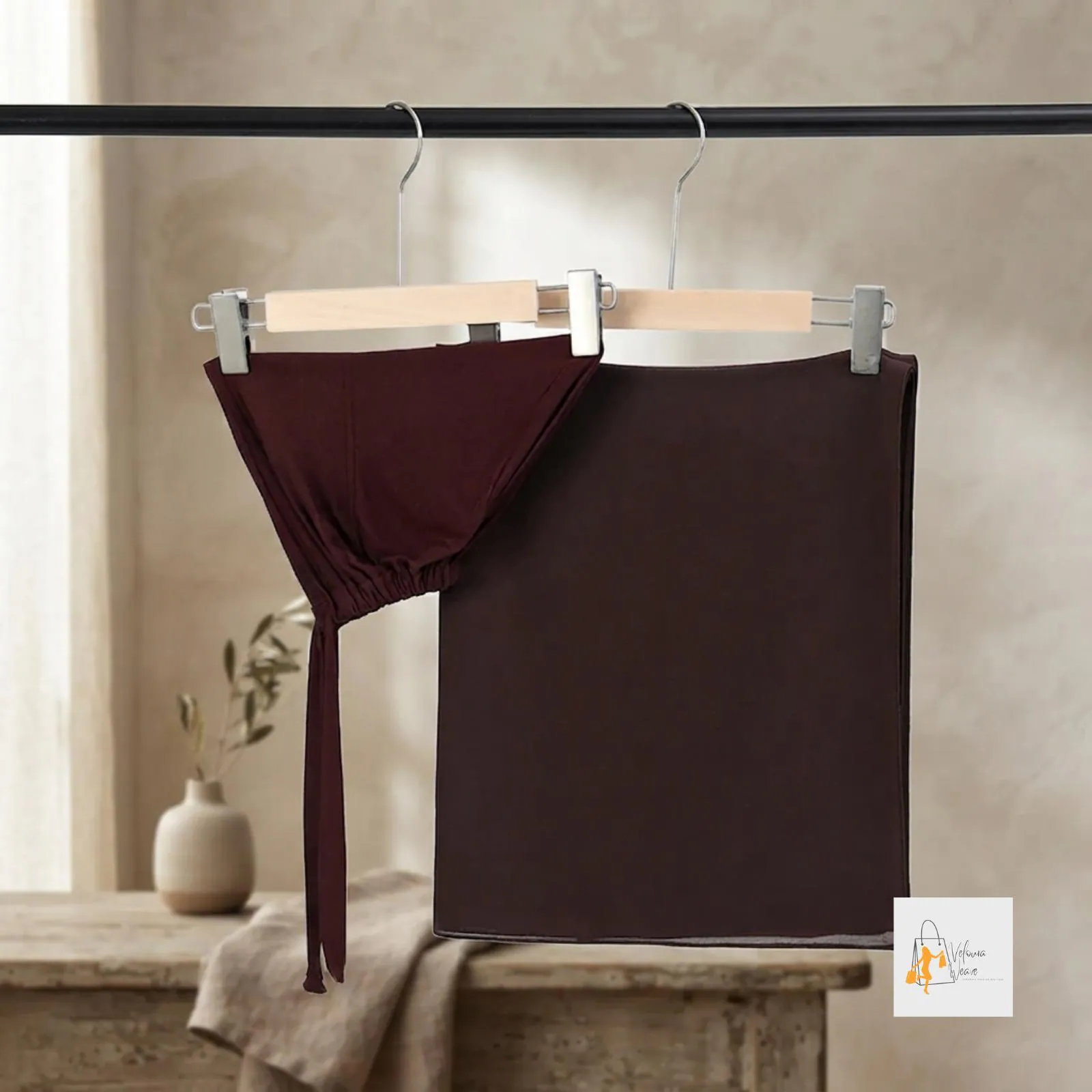 Soft modest headscarf set displayed neatly on a flat surface.