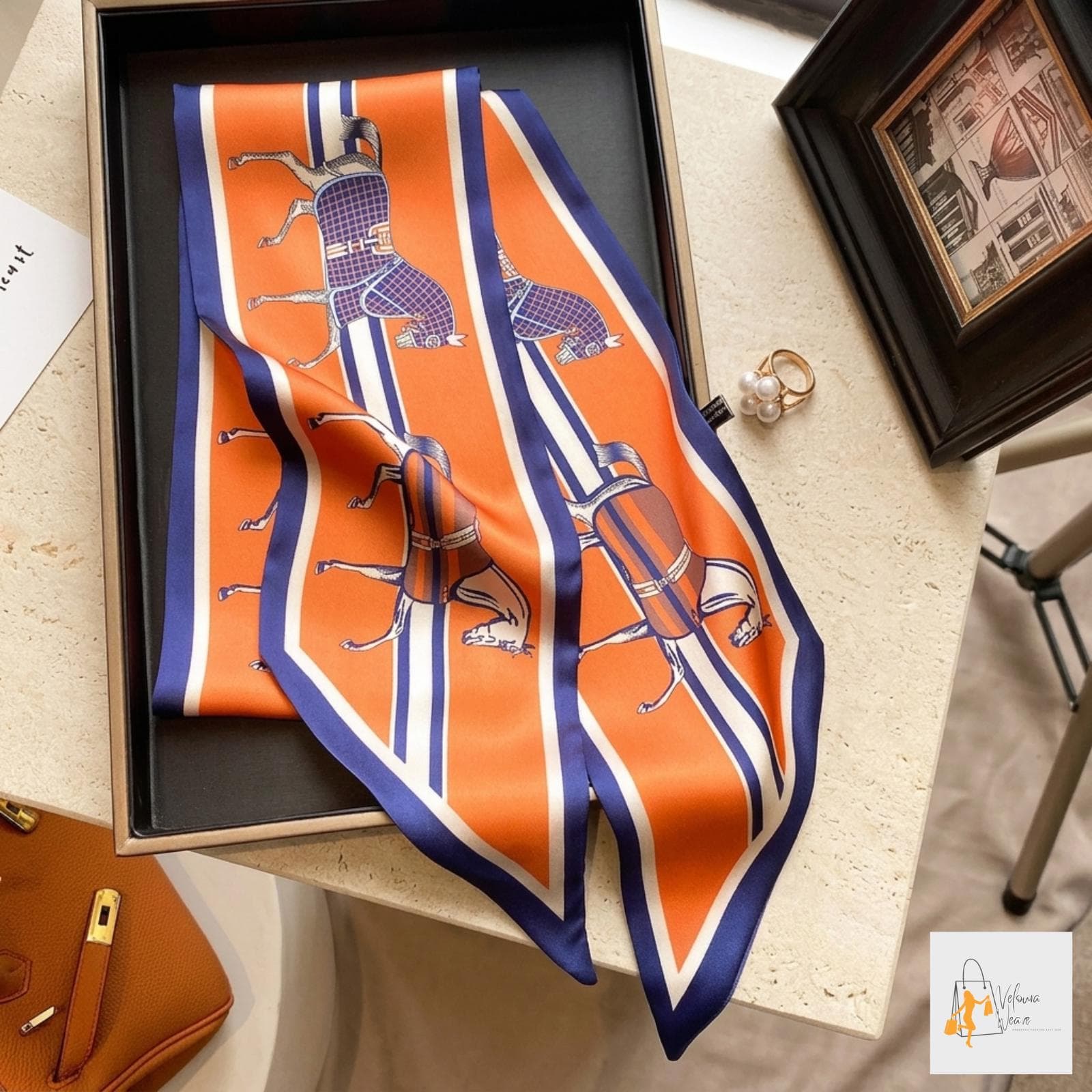 fashion ribbon scarf women neckerchief horse print design