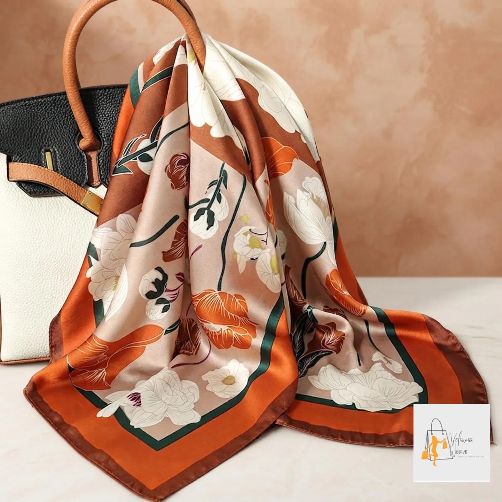 Floral Vine Satin Square Scarf 70x70cm, Lightweight Neck Head Wrap Accessory