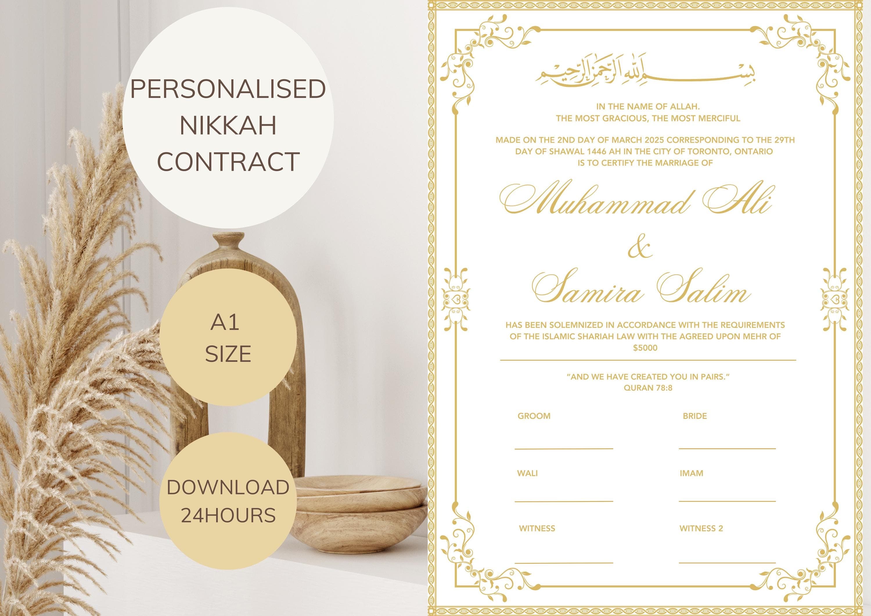 Personalized Nikkah Certificate | Islamic Marriage Contract (Digital Download) - image 4
