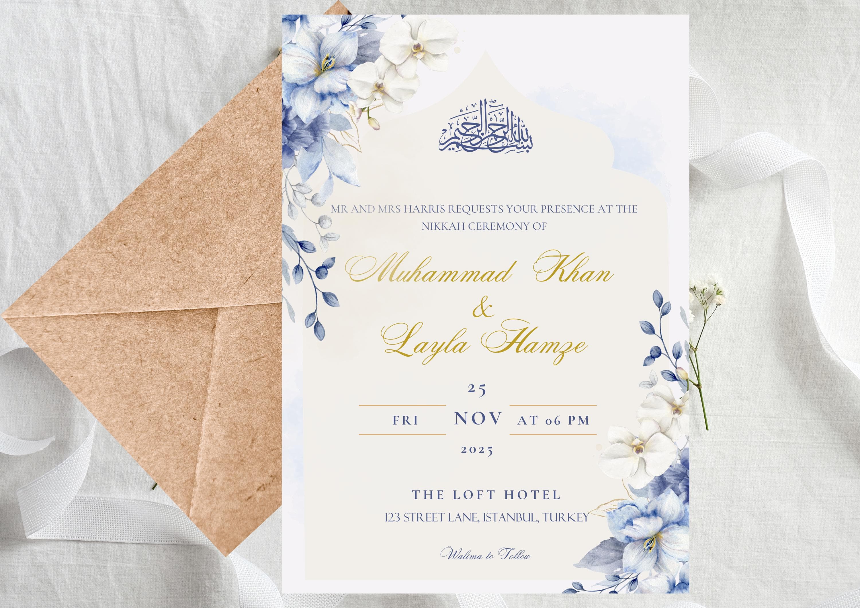 Personalized Floral Nikkah Wedding Invitation | Muslim Invite (Digital Download)