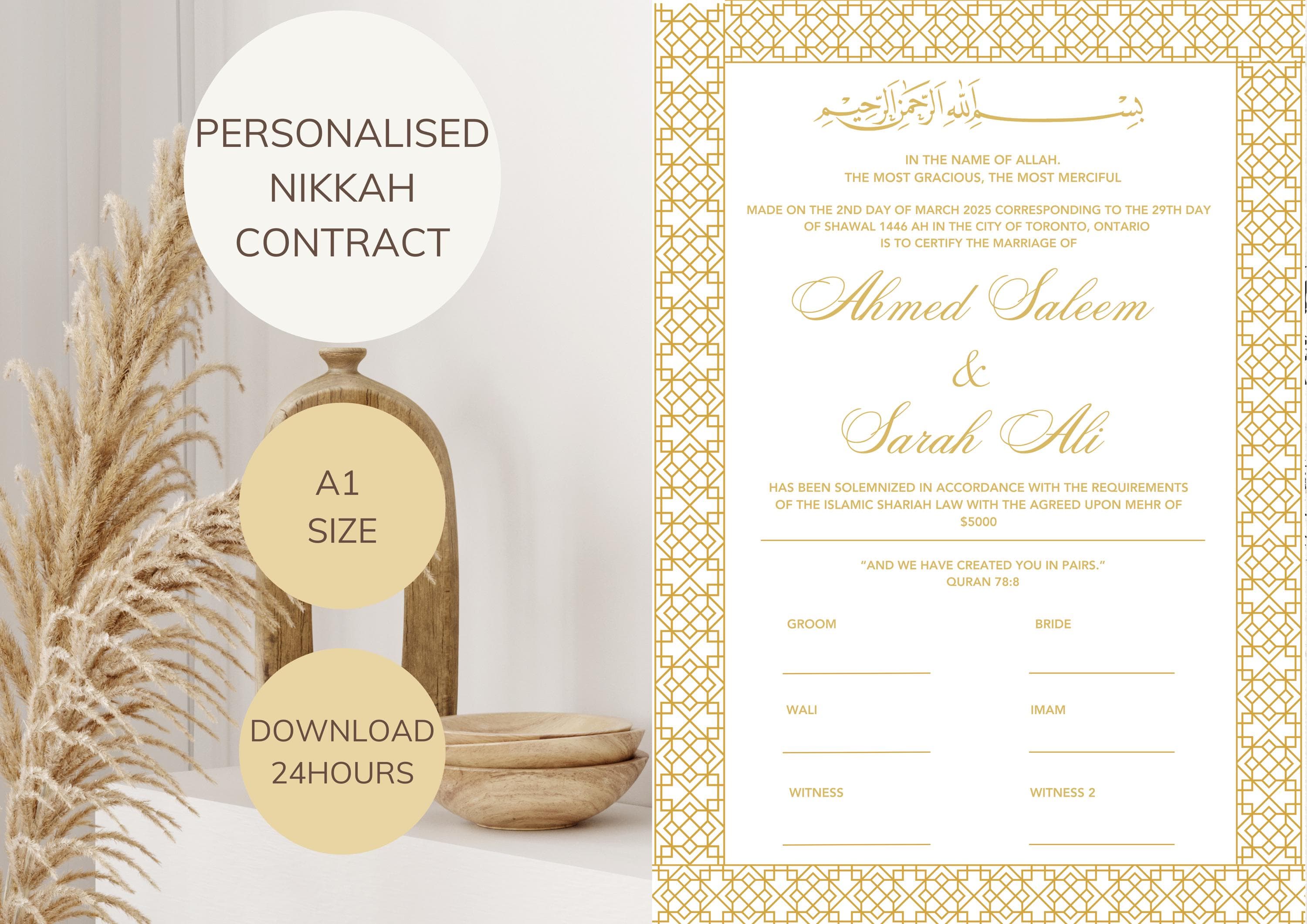 Personalized Nikkah Contract | Minimalist Islamic Marriage Certificate (Digital PDF) - image 3