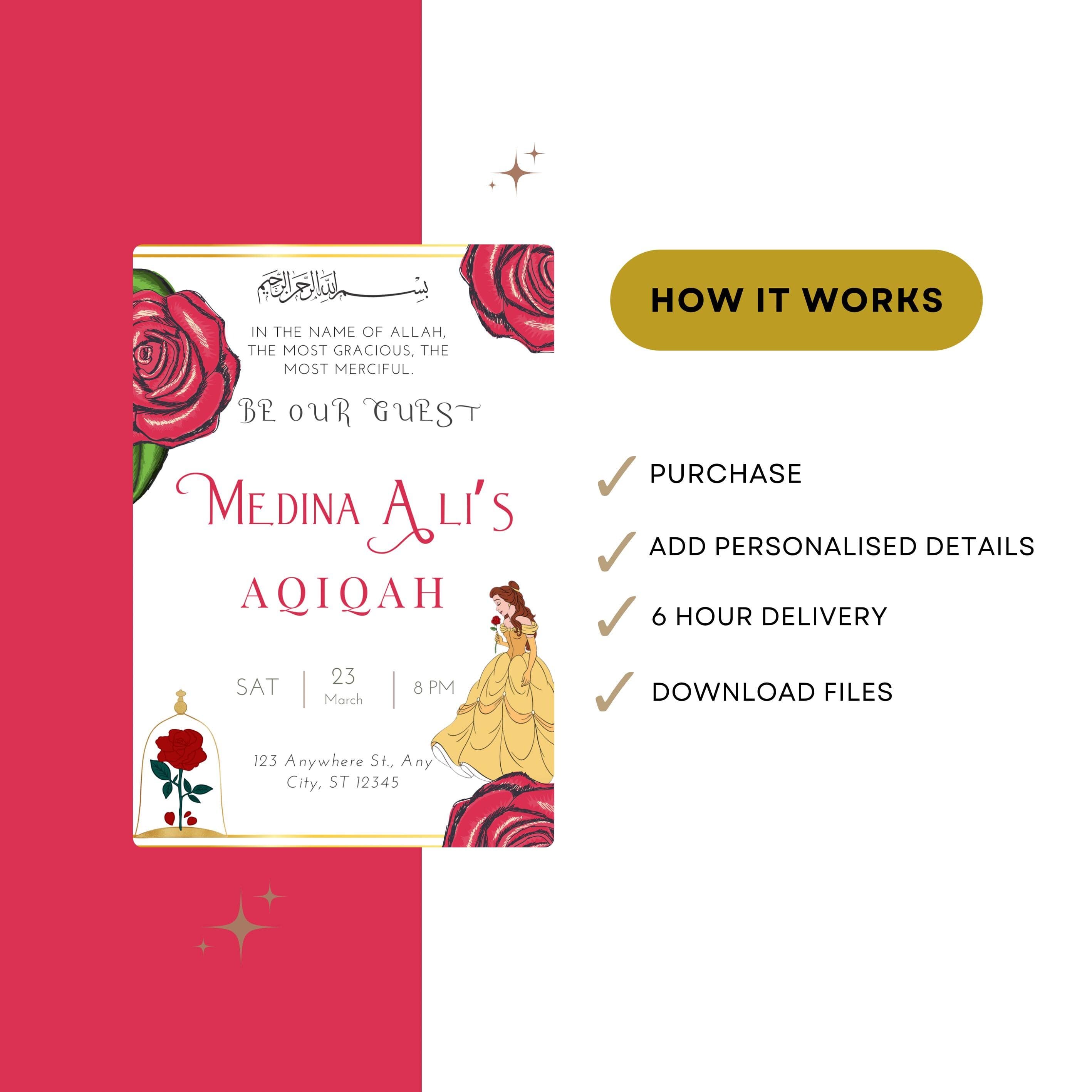 Beauty and the Beast Aqiqah Invitation: Belle Theme (Digital) - image 4