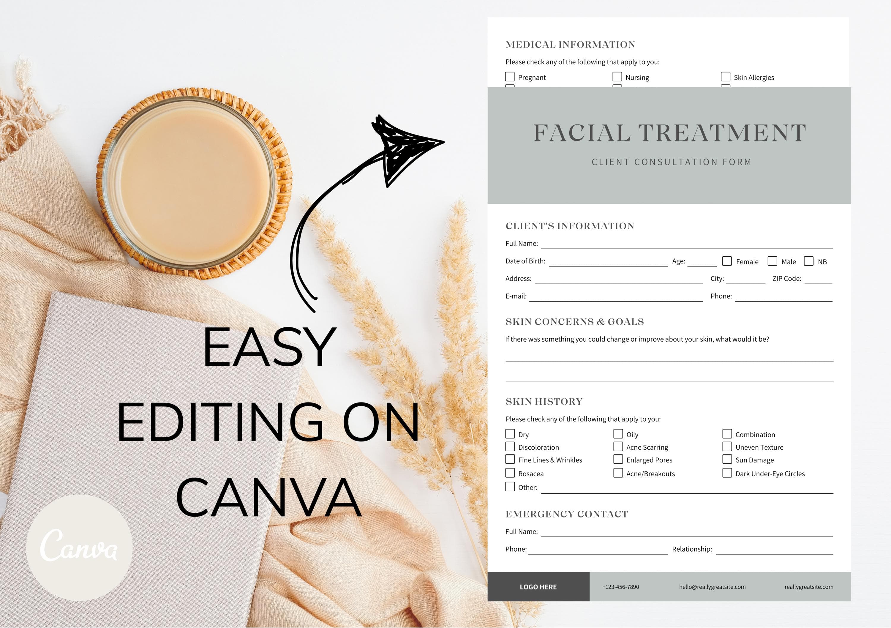 Editable Facial Client Consultation Form: Canva Template (Digital Download) - image 3