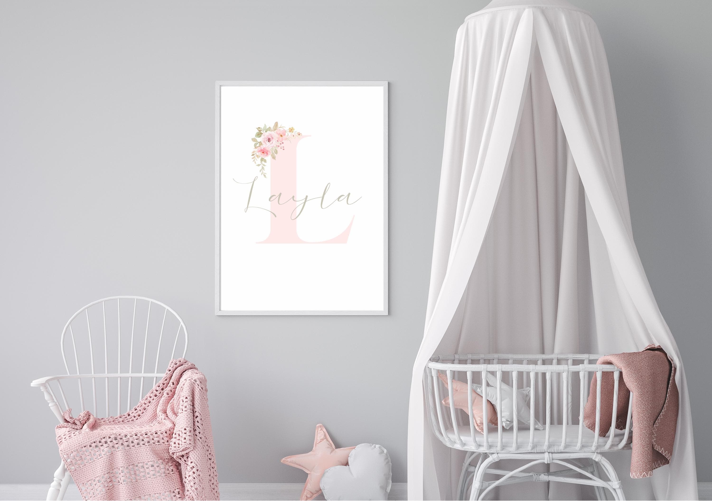 Custom Floral Initial Nursery Print: Personalized Baby Girl Decor (PDF)