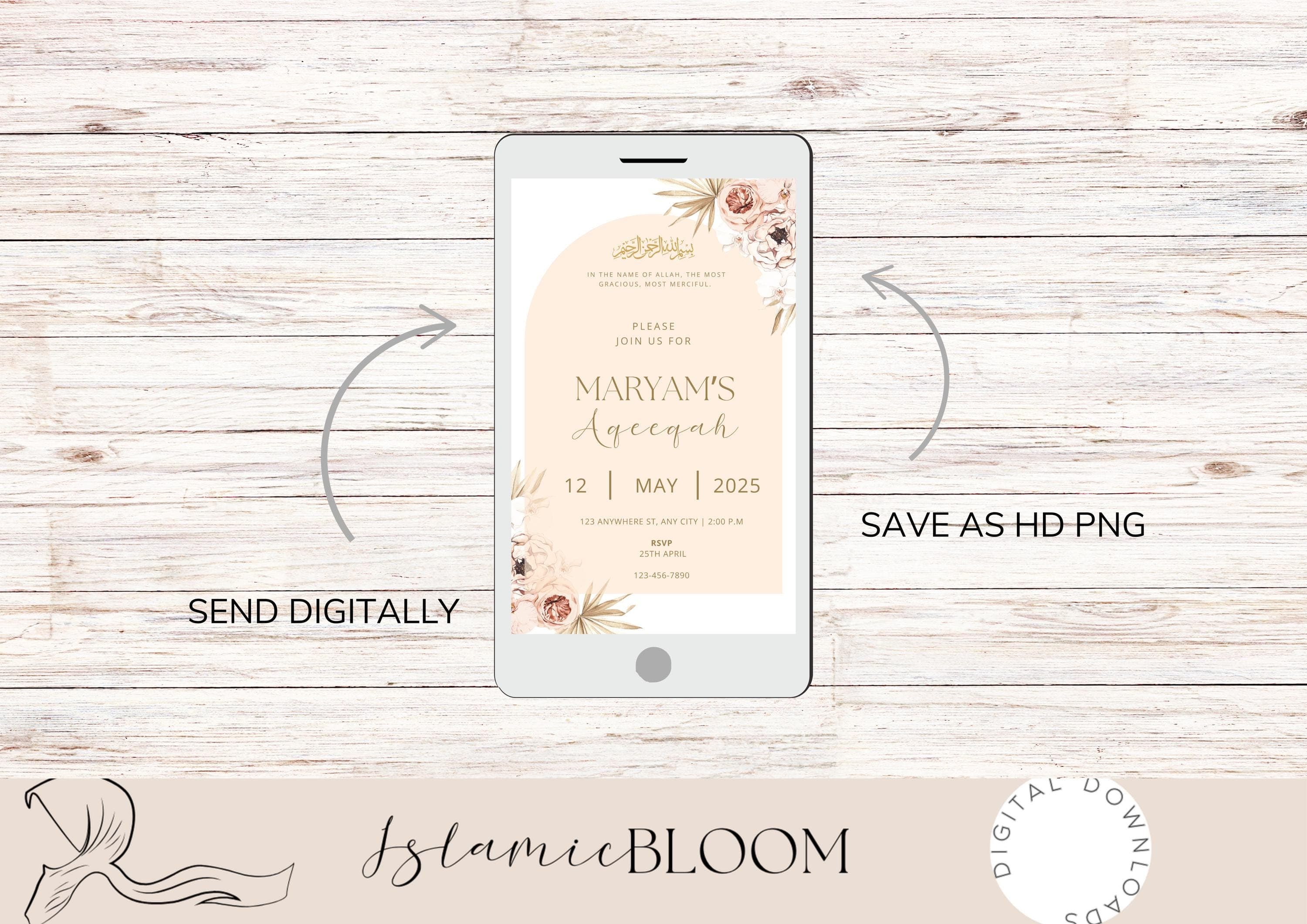 Floral Aqeeqah Invitation Girl – Islamic Baby Announcement (Digital) - image 5