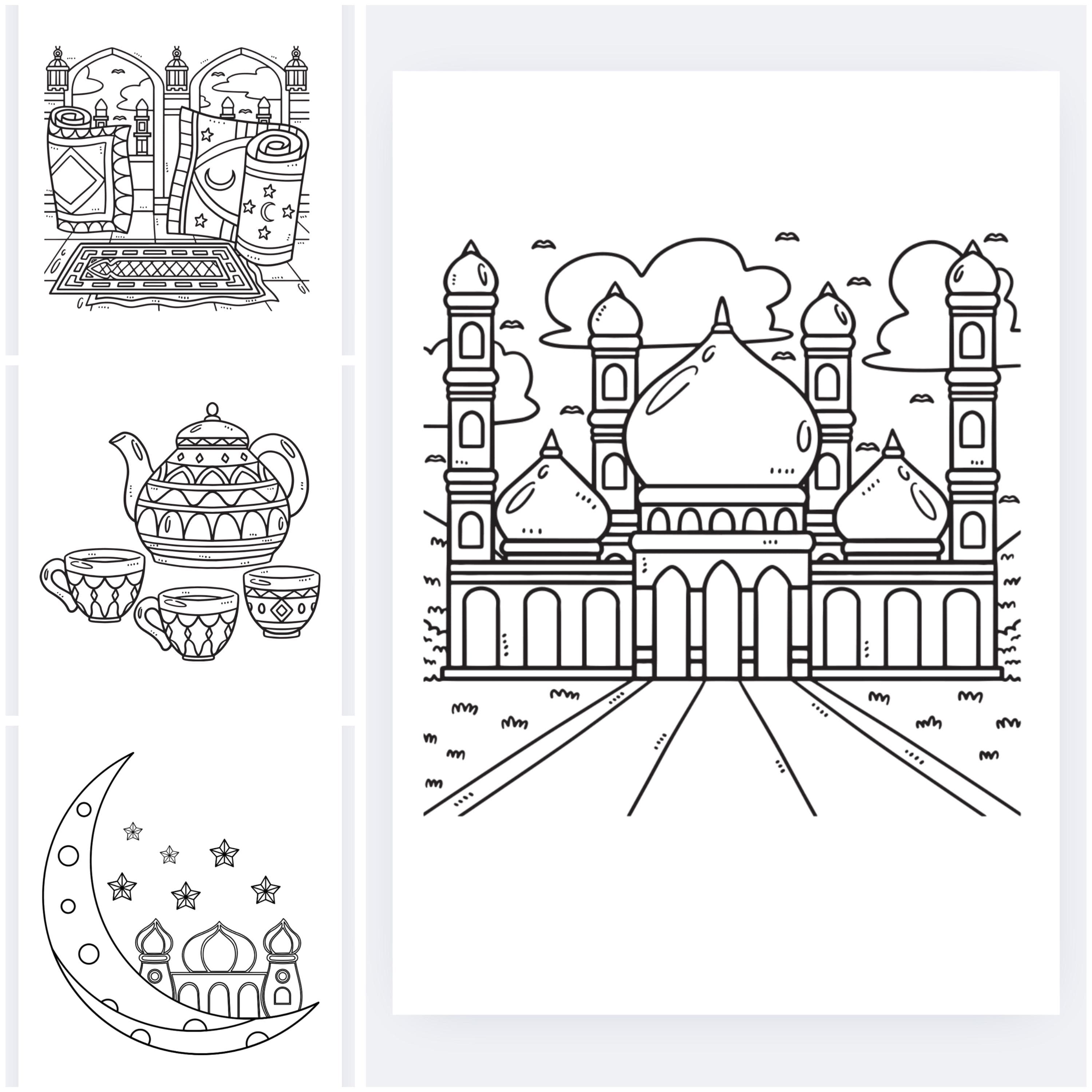 Mosque and  Ramadan decorations and elements commonly associated with the holy month
